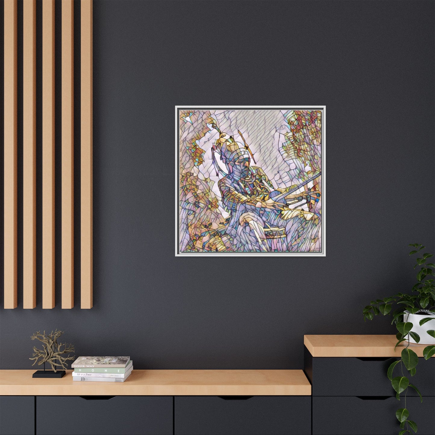 Framed Archery Canvas Print — Stained-Glass Archer Wall Art