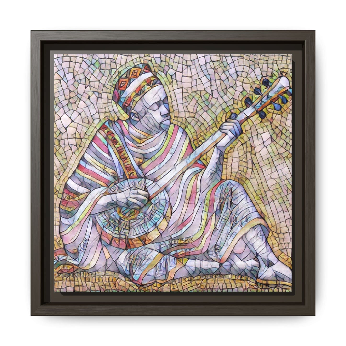 Framed Mosaic Musician Canvas – Colorful Bohemian Wall Art