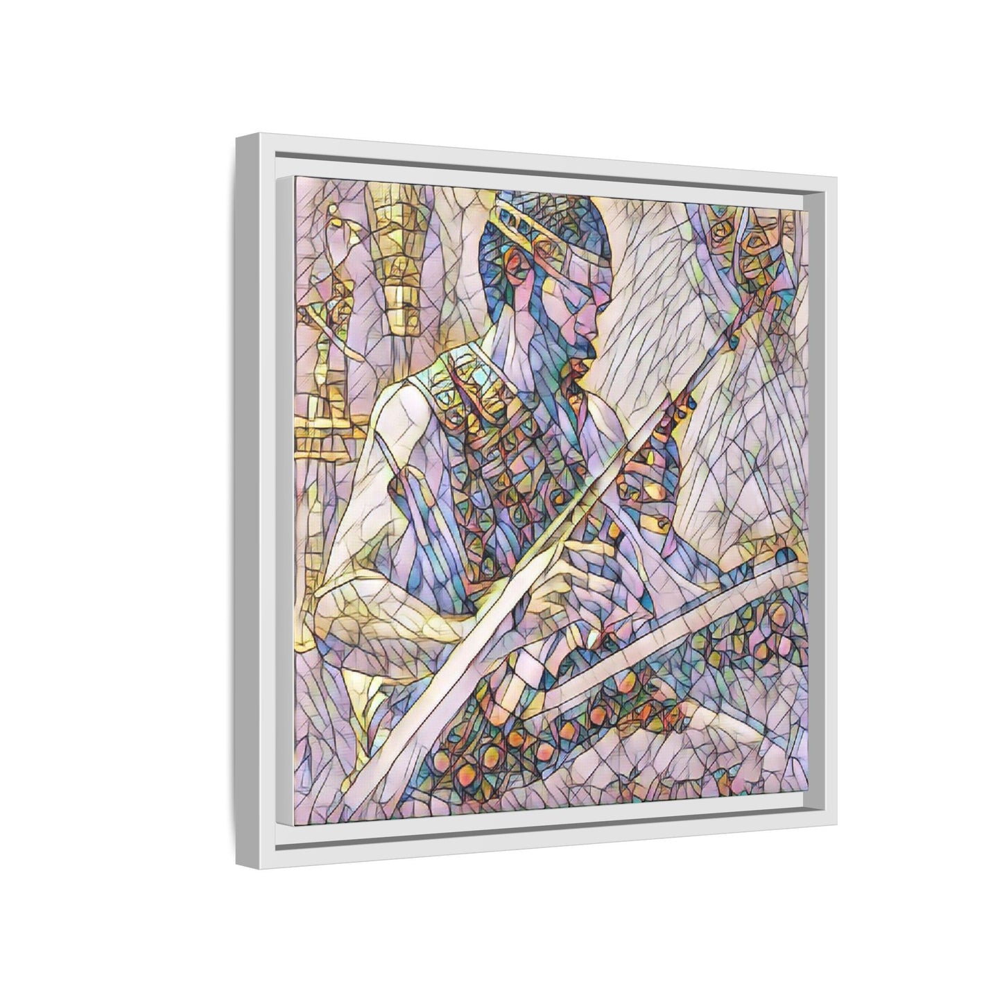 Framed Matte Canvas — Abstract Musician Stained-Glass Art Print
