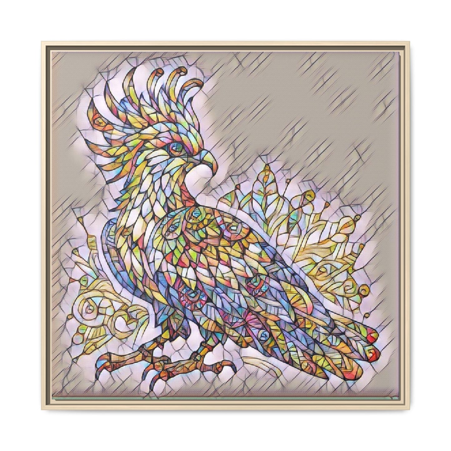 Colorful Stained-Glass Cockatoo Matte Framed Canvas