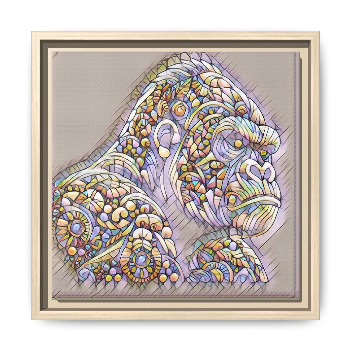 Colorful Ornate Gorilla Matte Canvas Framed Wall Art