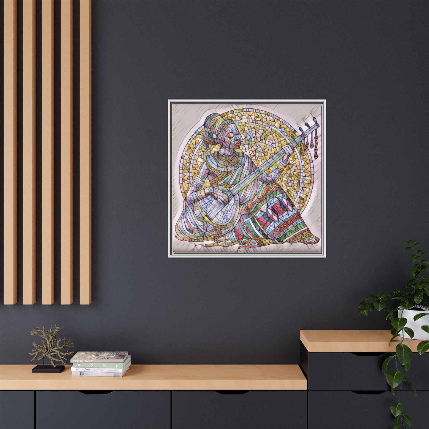 Framed Canvas Art - Colorful Mosaic Musician Wall Decor