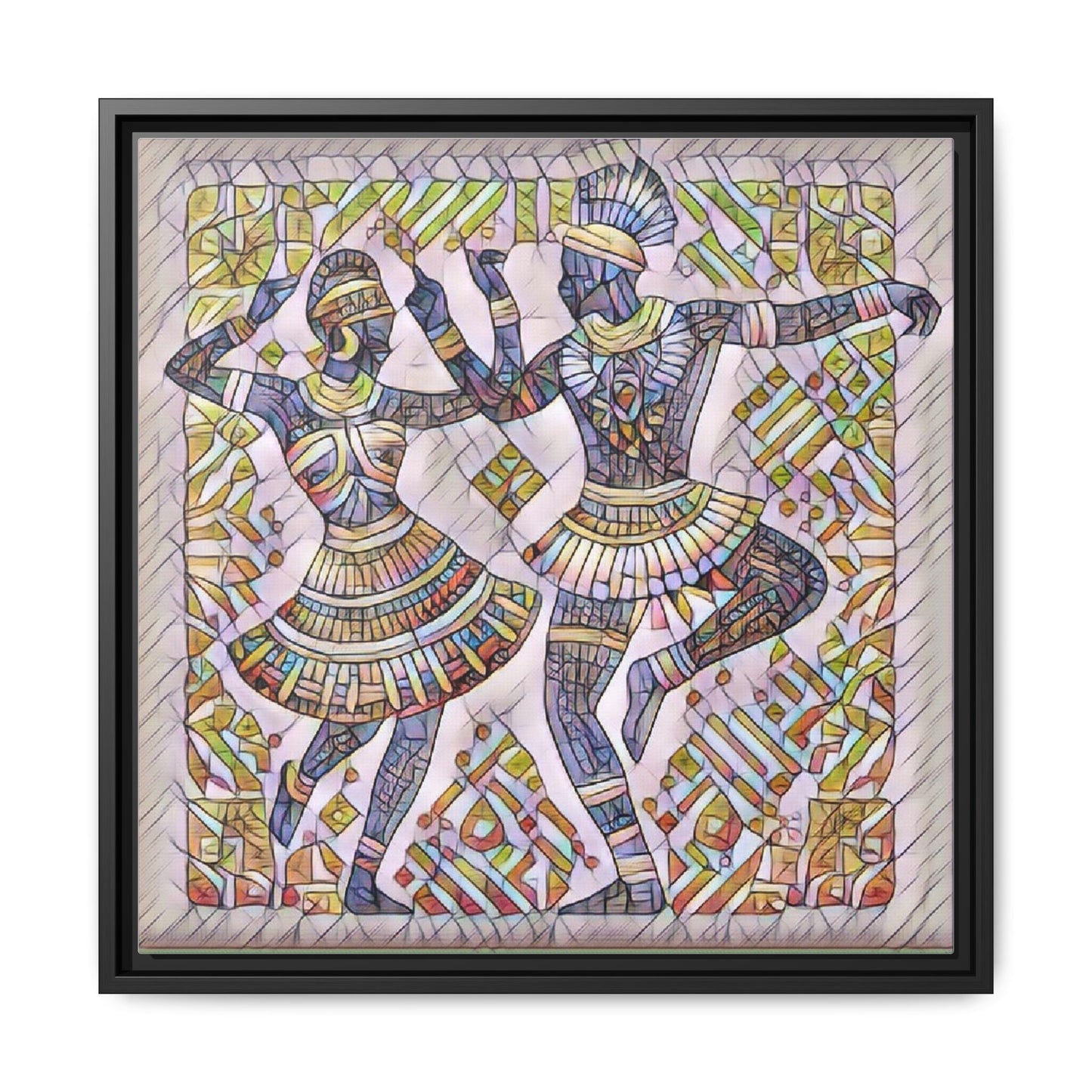 Framed Matte Canvas Print — Colorful Tribal Dancers Wall Art