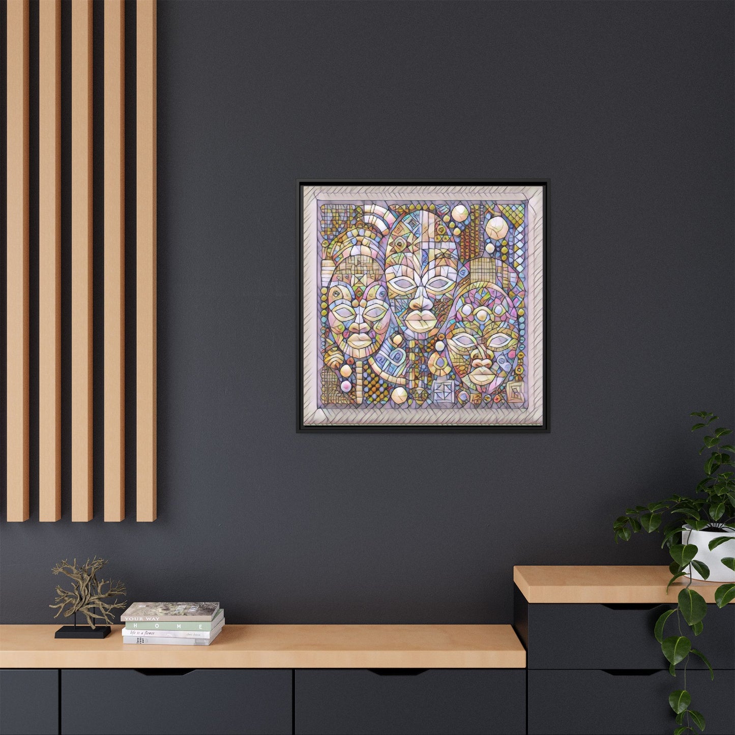 Abstract African Mask Art — Framed Matte Canvas Wall Art