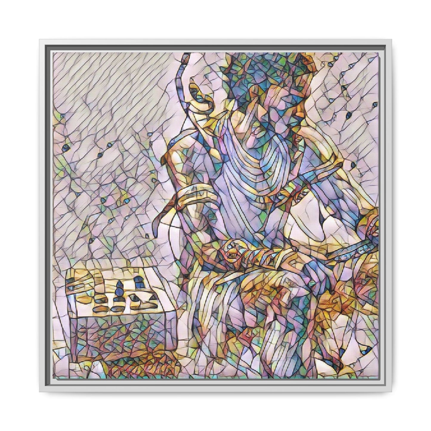 Framed Matte Canvas Art — Abstract Stained-Glass Chess Player