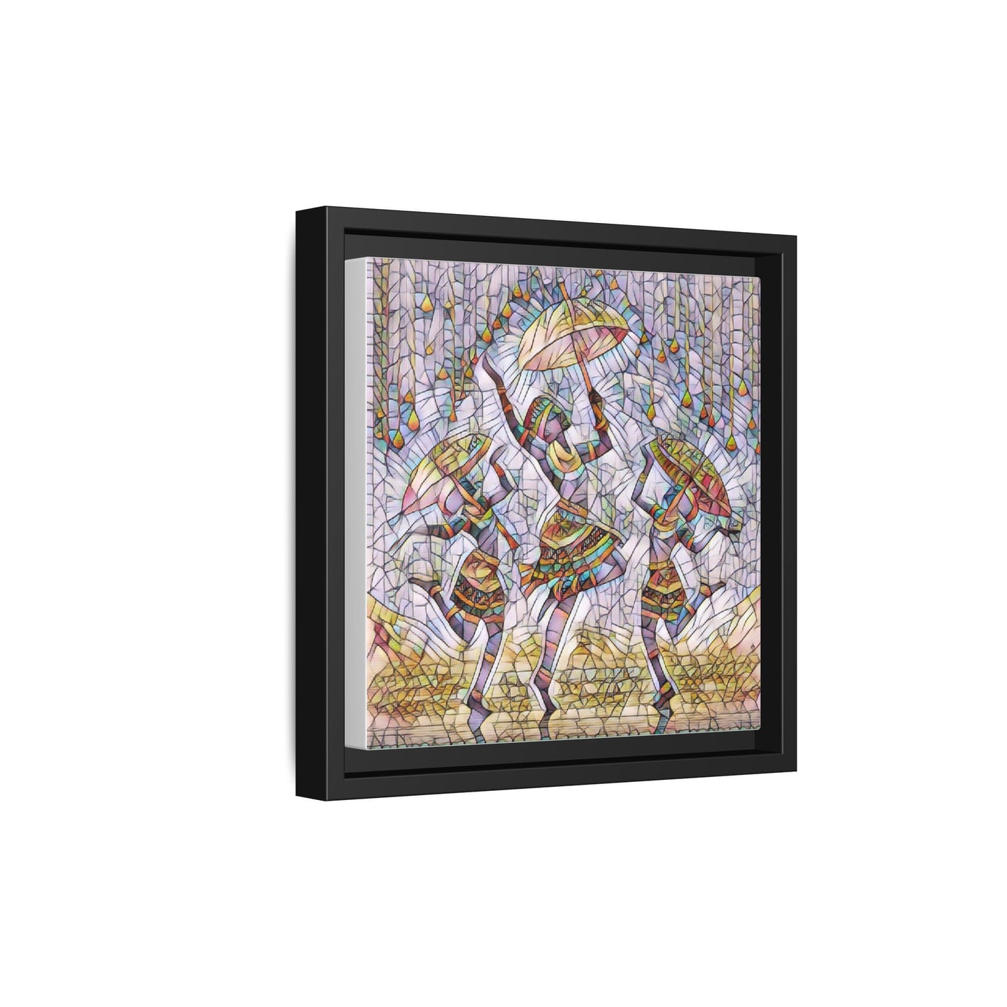 Colorful African Dance Framed Canvas Art — Umbrella Dancers Wall Decor