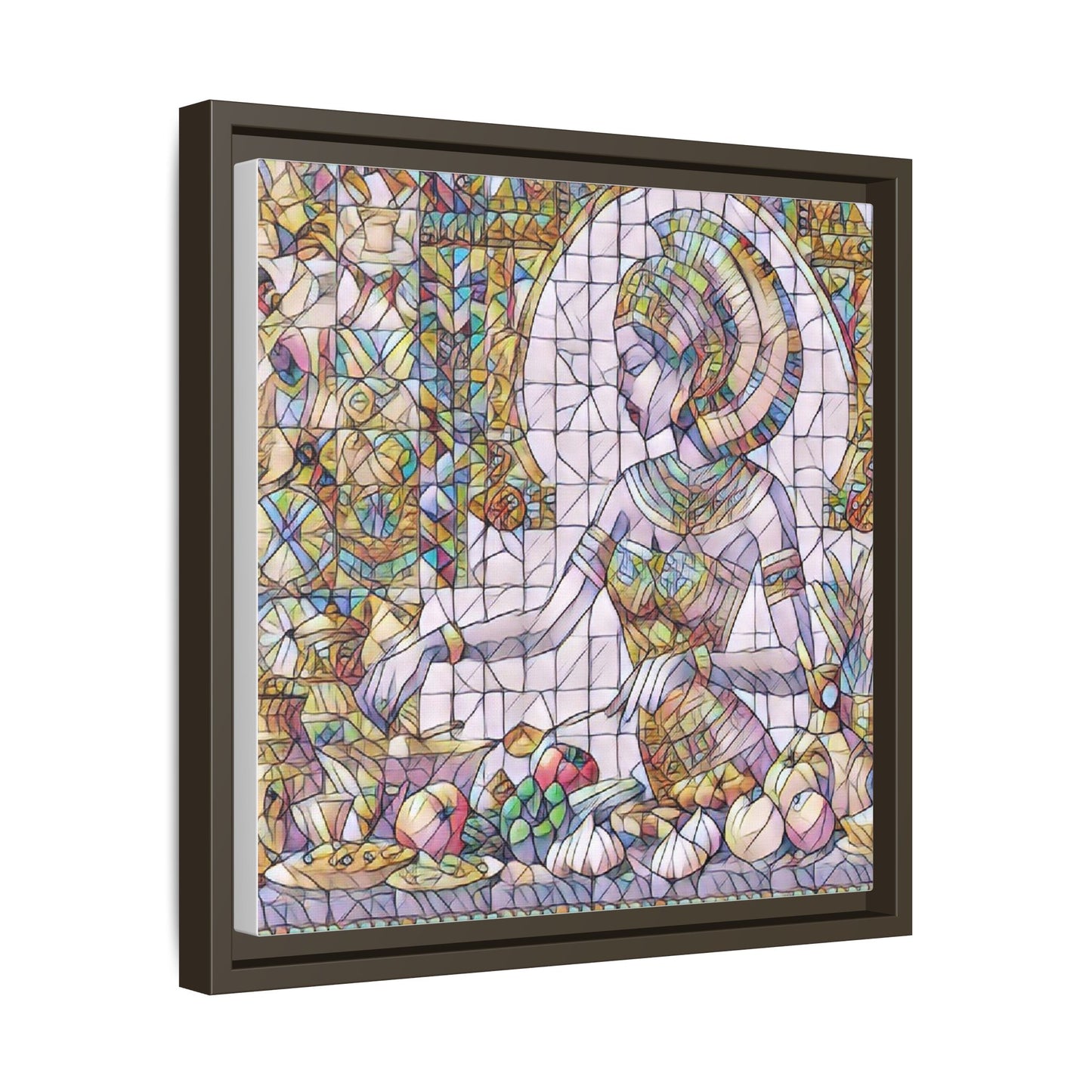 Egyptian Goddess Stained Glass Style Framed Canvas Art