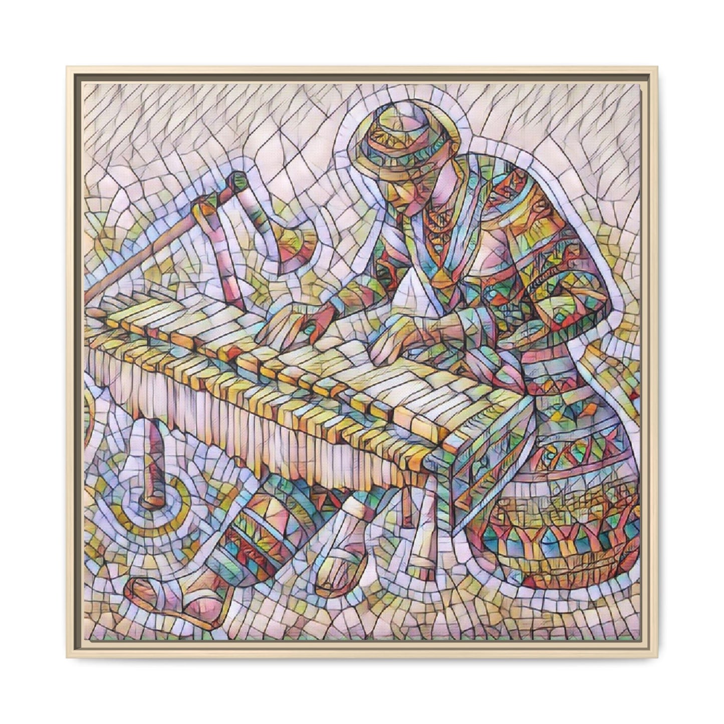 Framed Canvas Art - Colorful Mosaic Vibraphone Musician Print