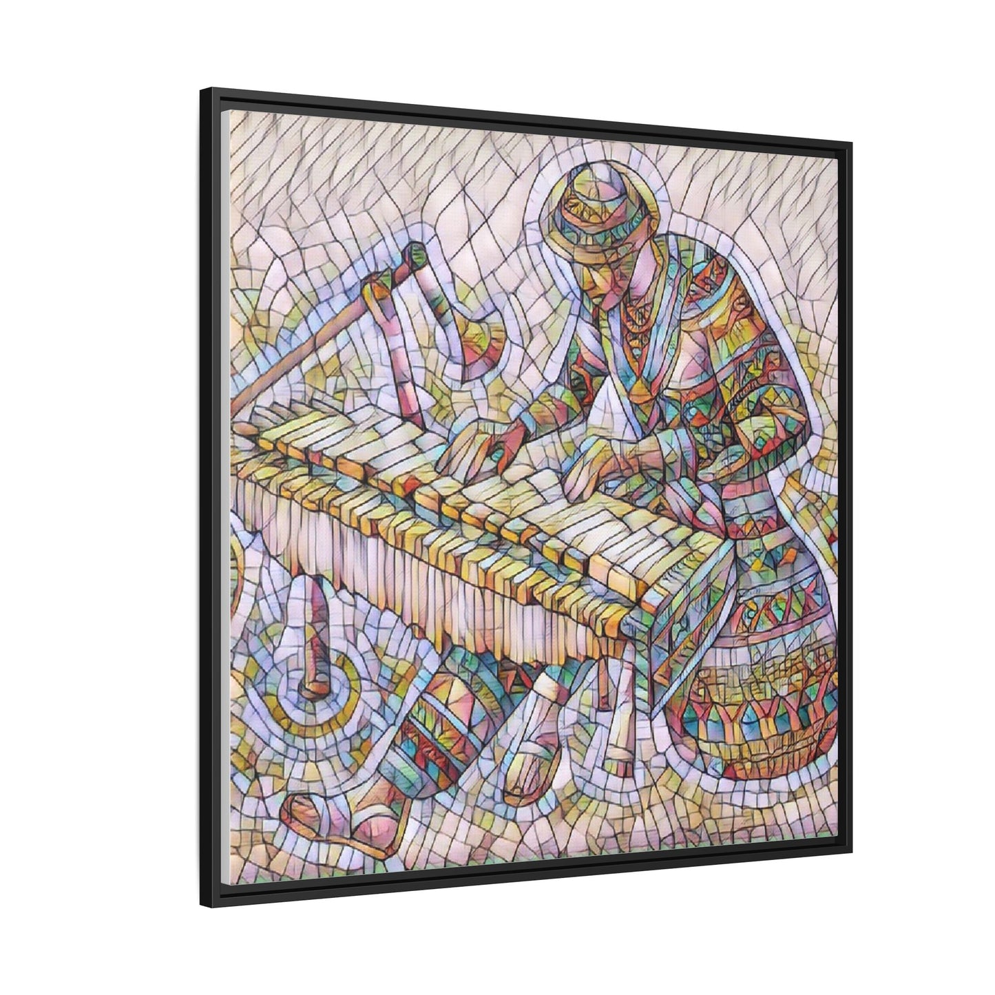 Framed Canvas Art - Colorful Mosaic Vibraphone Musician Print