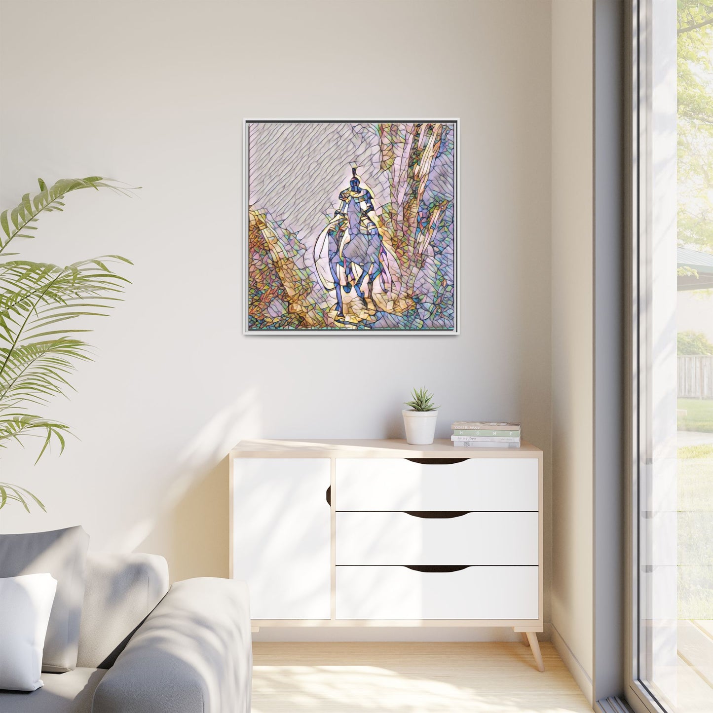 Stained-Glass Knight Matte Framed Canvas Wall Art