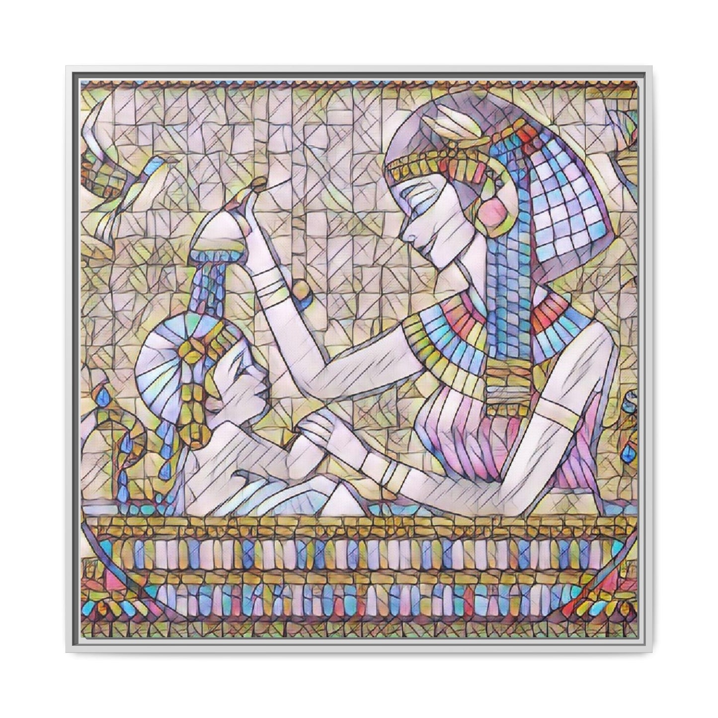 Egyptian Mosaic Mother & Child Framed Matte Canvas