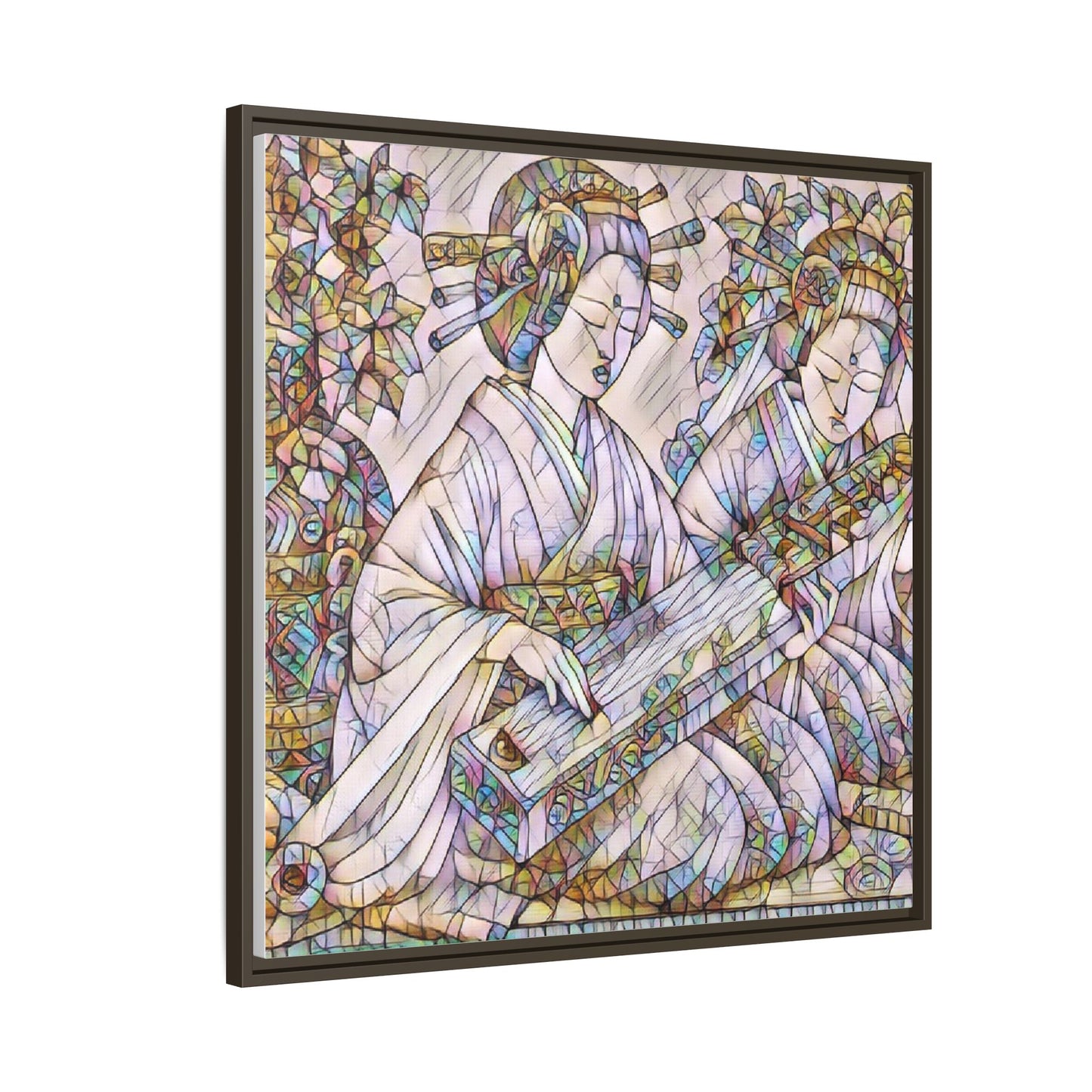 Framed Matte Canvas Print — Stained-Glass Geisha Duo