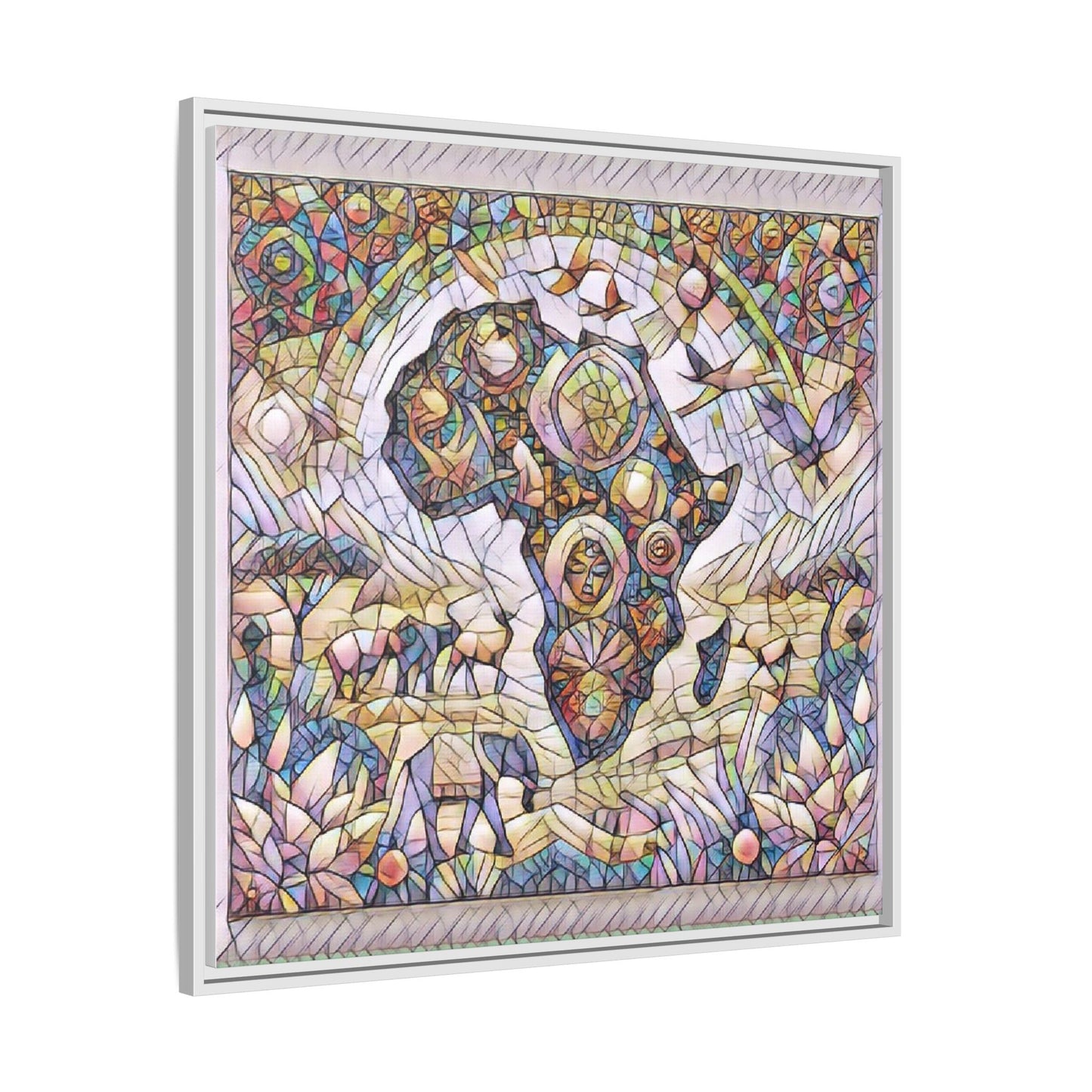 Abstract Mosaic Africa Framed Canvas — Colorful Stained-Glass Wall Art