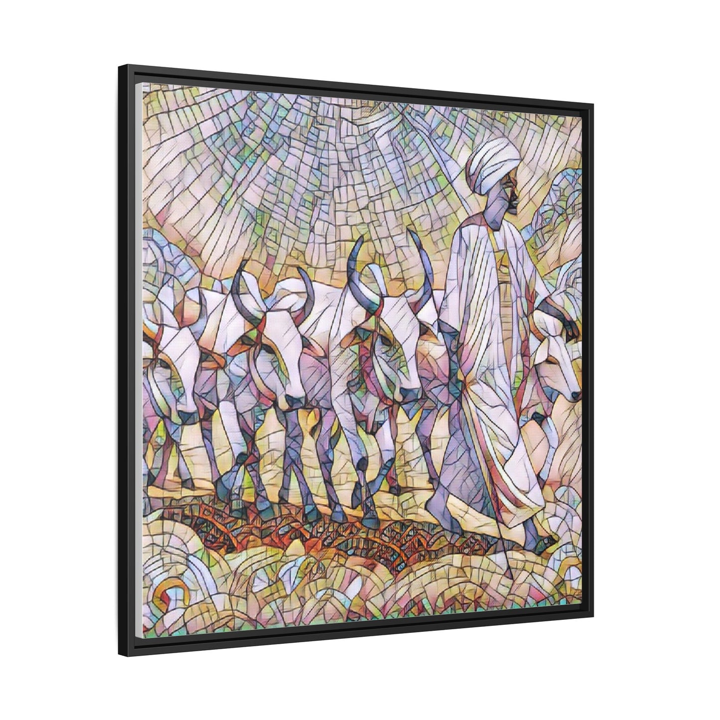 Framed Matte Canvas Art — African Herdsman Mosaic Print