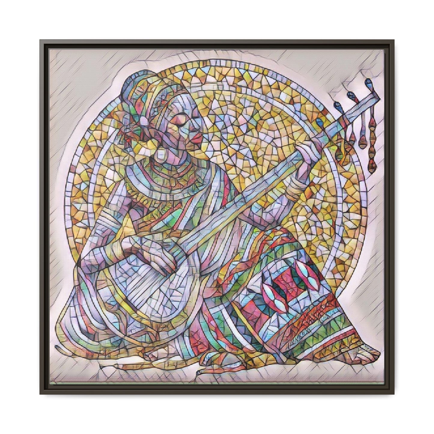 Framed Canvas Art - Colorful Mosaic Musician Wall Decor