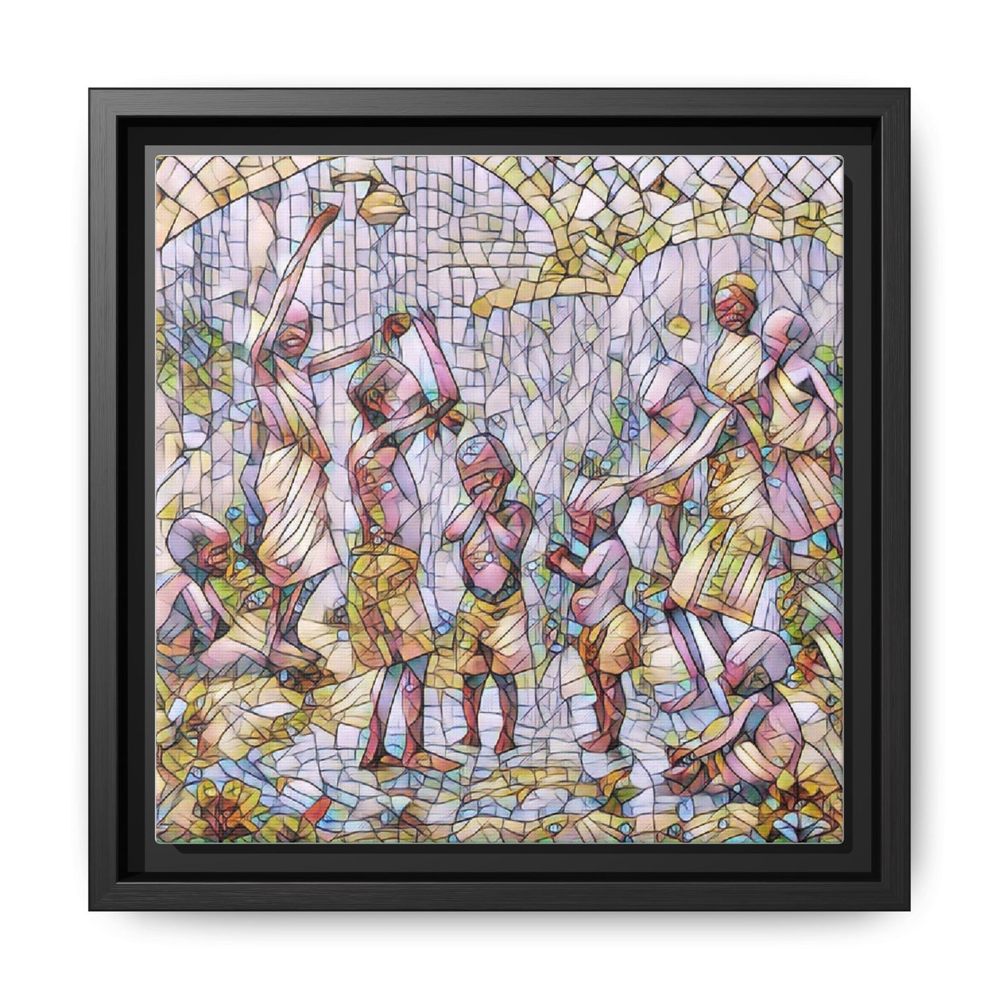 Framed Matte Canvas – Colorful Mosaic Children Playing Wall Art