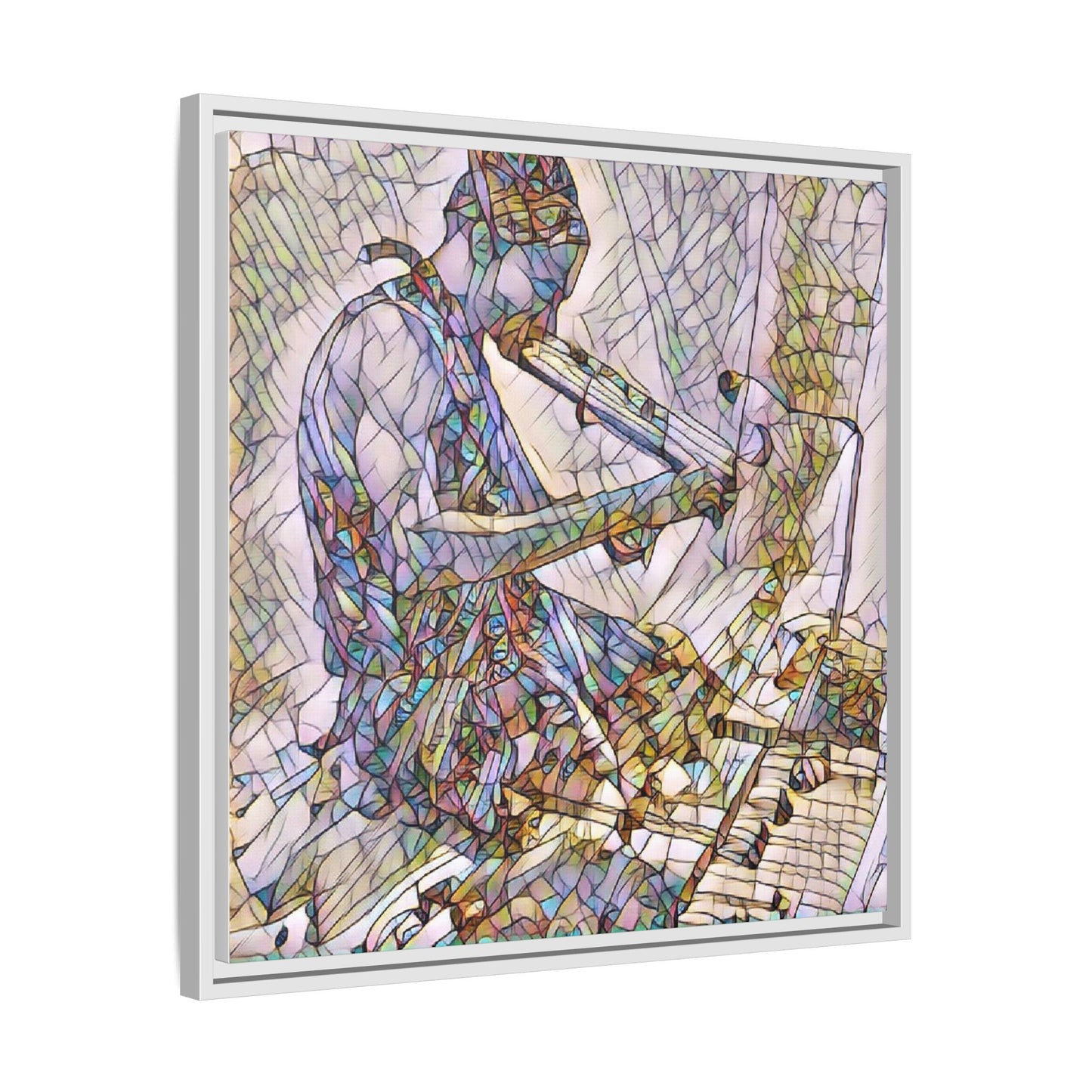 Abstract Violinist Matte Framed Canvas – Colorful Musical Art Print