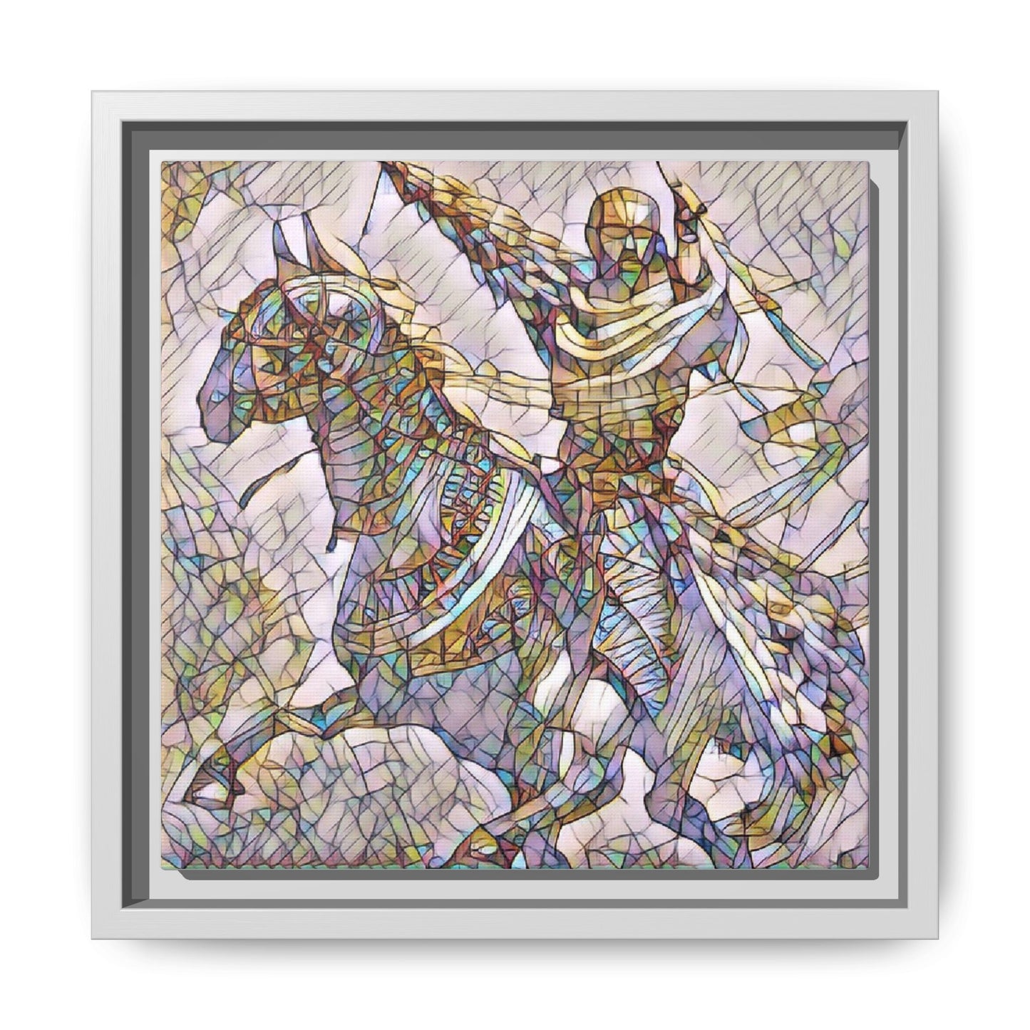 Framed Matte Canvas Print — Stained Glass Knight on Horse Artwork