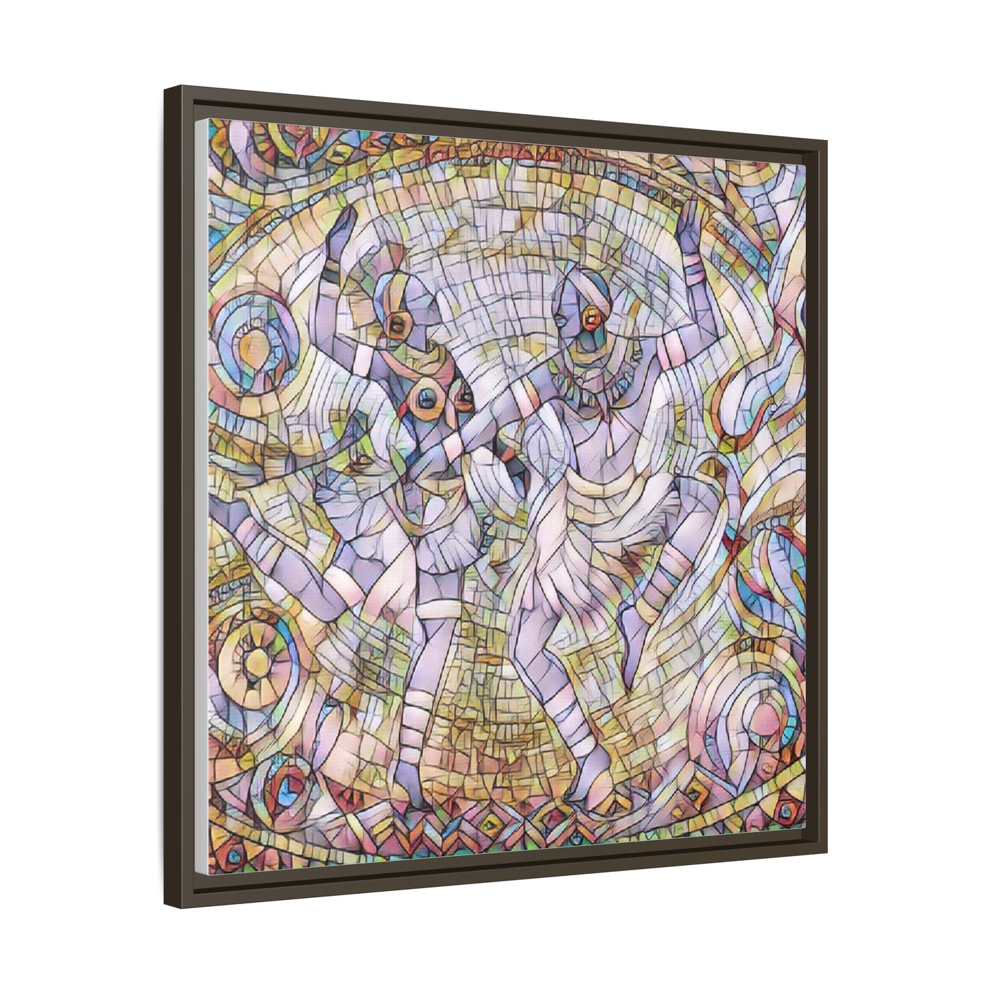 Abstract Dancers Matte Framed Canvas Wall Art — Multi‑Color Stained Glass Style