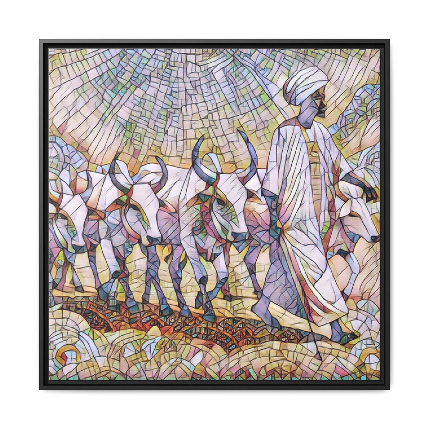 Framed Matte Canvas Art — African Herdsman Mosaic Print