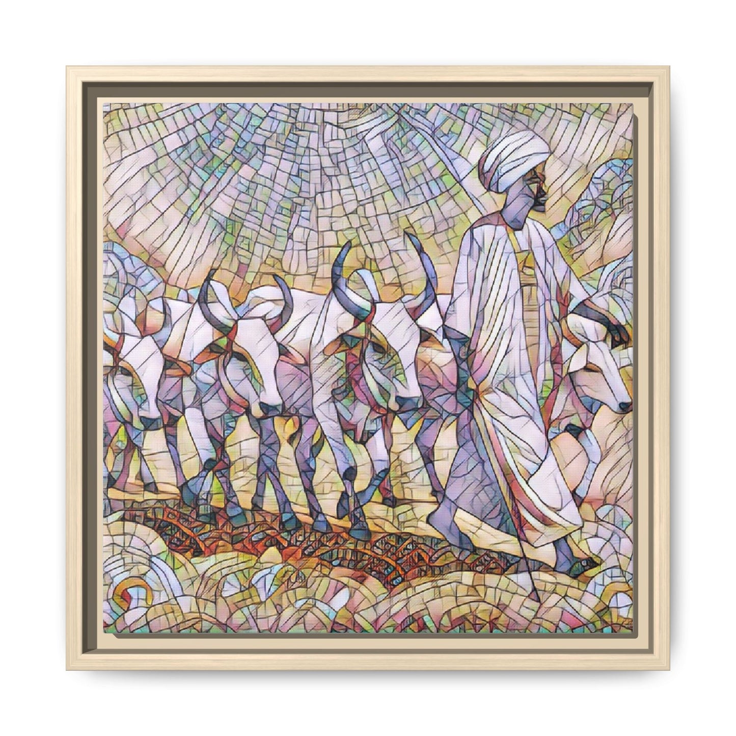 Framed Matte Canvas Art — African Herdsman Mosaic Print