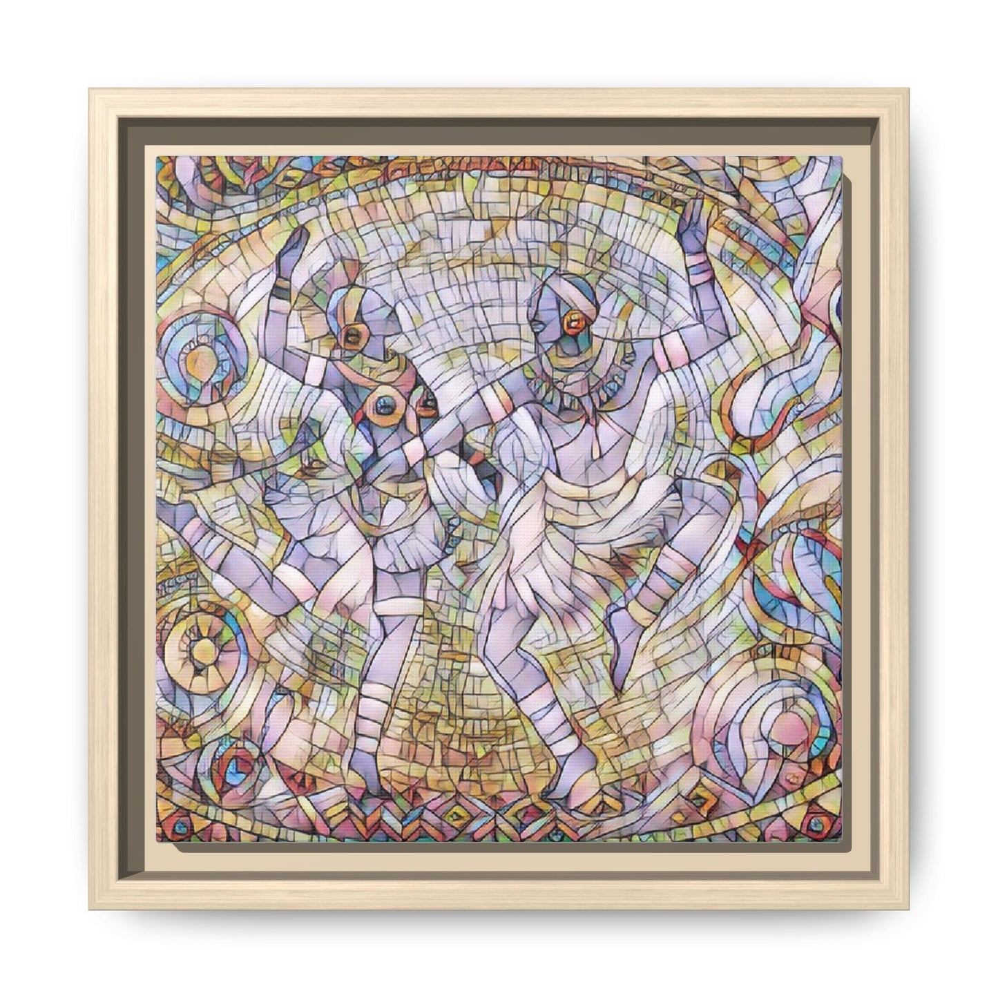 Abstract Dancers Matte Framed Canvas Wall Art — Multi‑Color Stained Glass Style