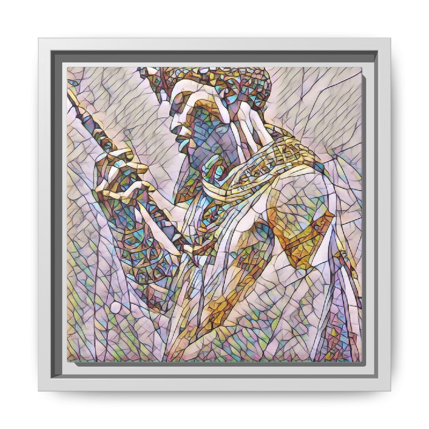 Egyptian Pharaoh Stained Glass Art — Framed Matte Canvas
