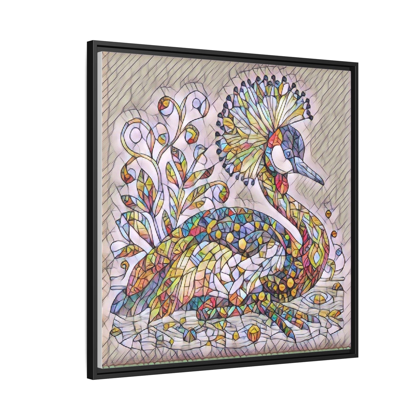 Colorful Peacock Mosaic Framed Canvas Art