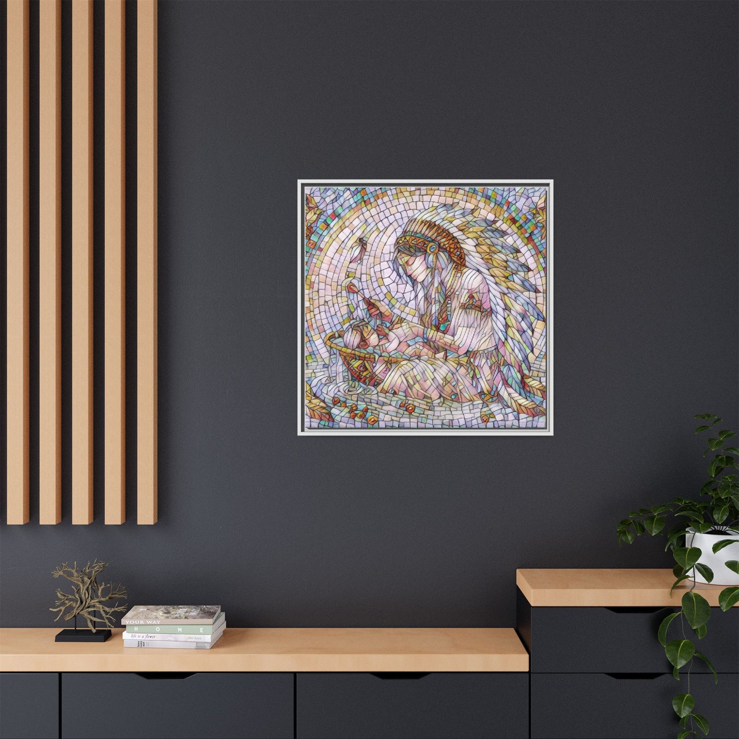 Framed Mosaic Native Mother & Child Matte Canvas Art