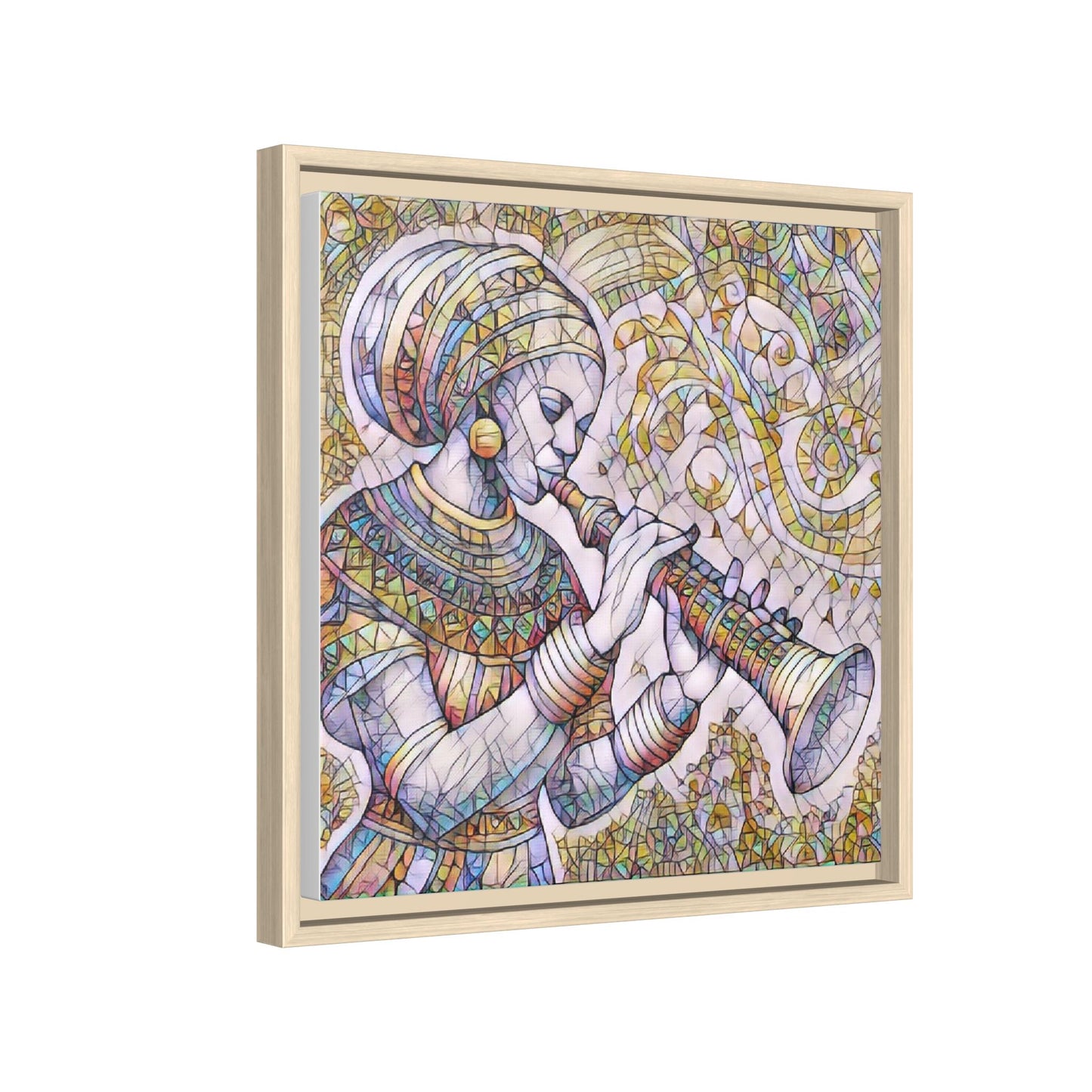Egyptian Flutist Mosaic Matte Canvas Framed Art