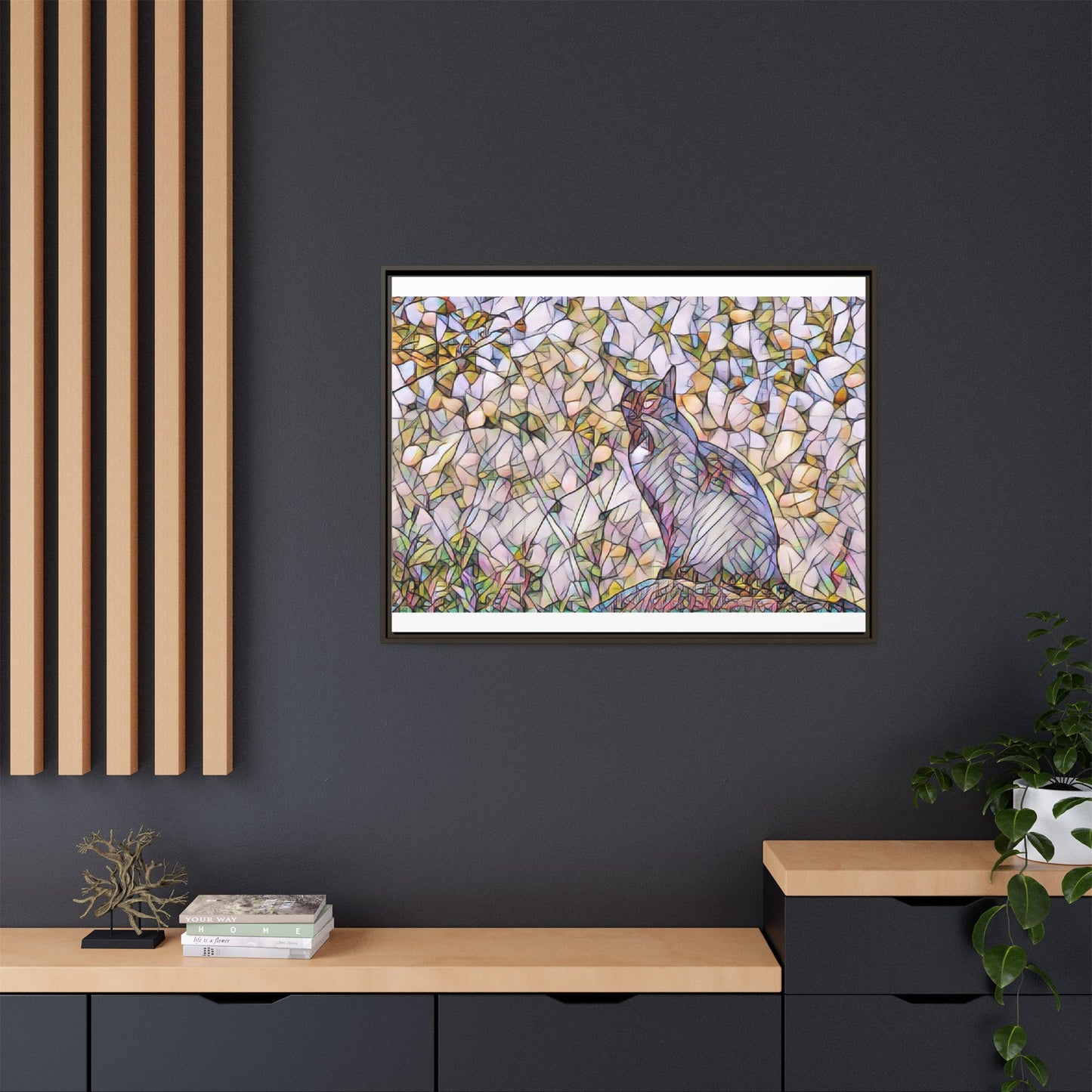 Framed Canvas Art - Stained Glass Heron Nature Print