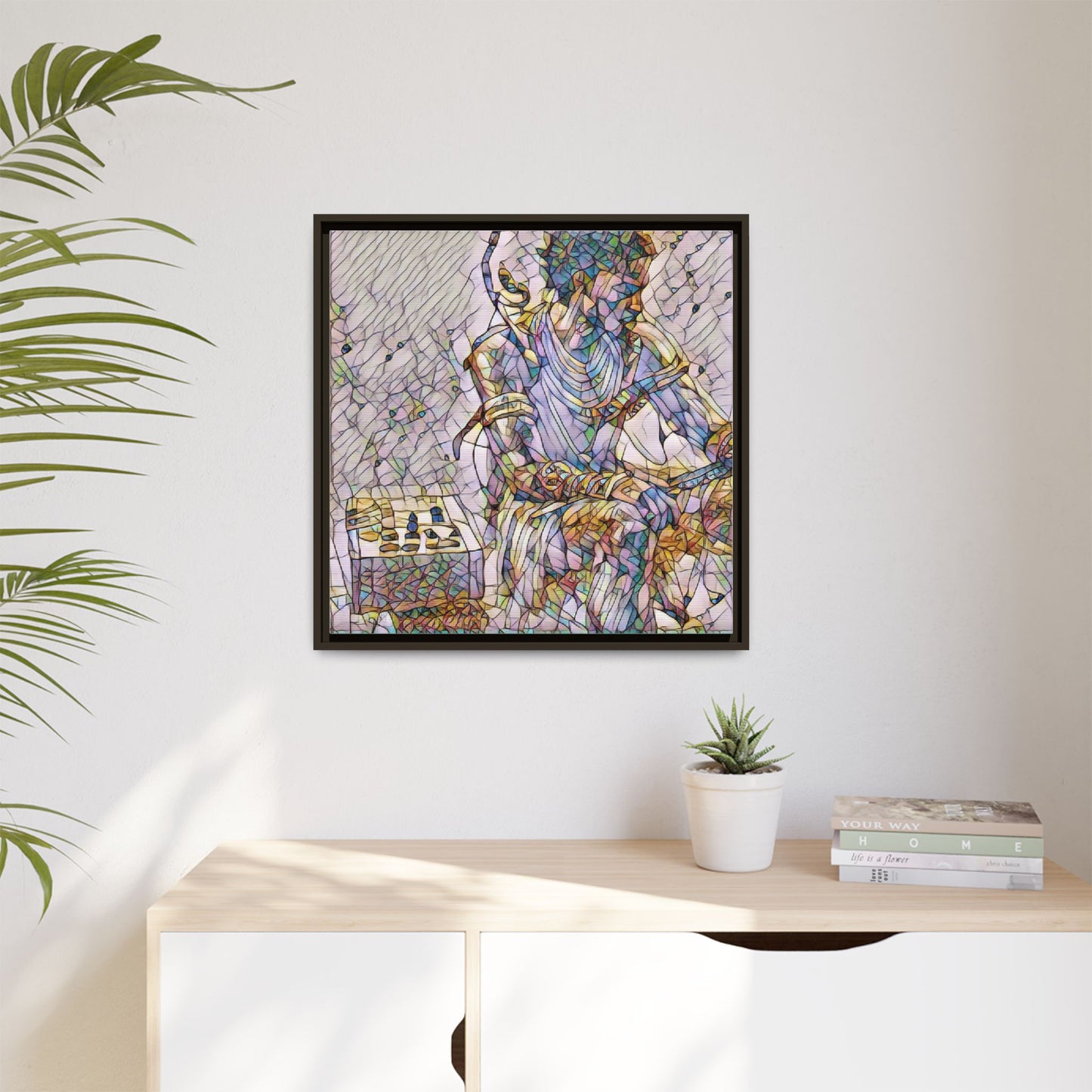 Framed Matte Canvas Art — Abstract Stained-Glass Chess Player