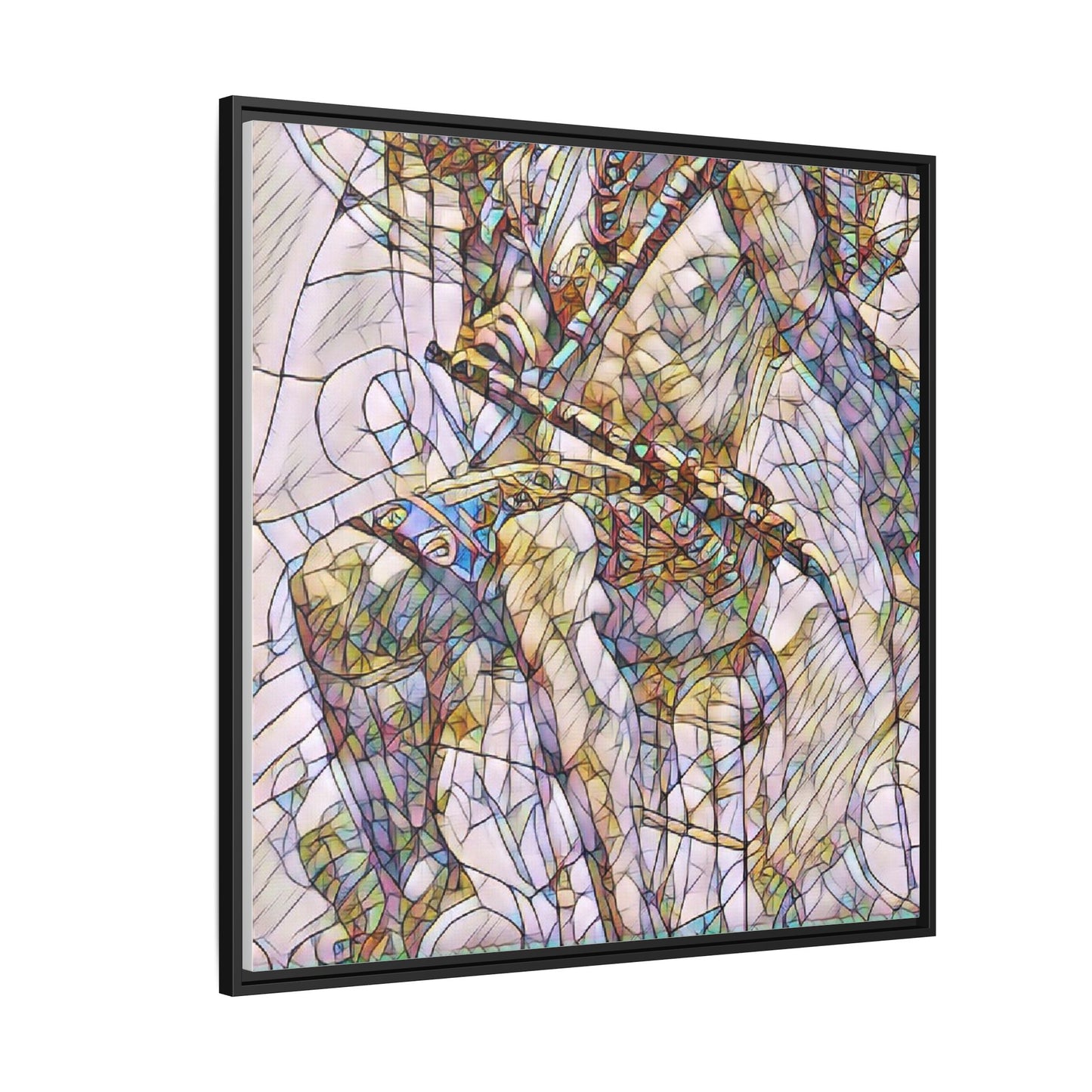 Framed Abstract Musician Canvas Art — Multi‑Color Jazz Saxophone Print