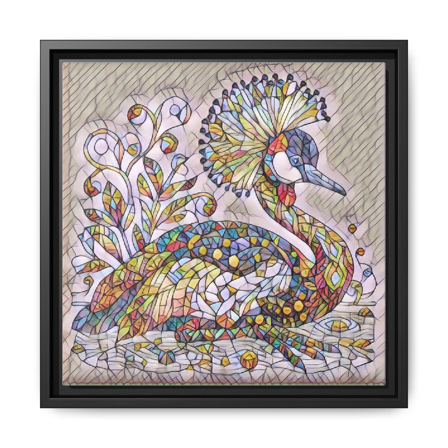Colorful Peacock Mosaic Framed Canvas Art