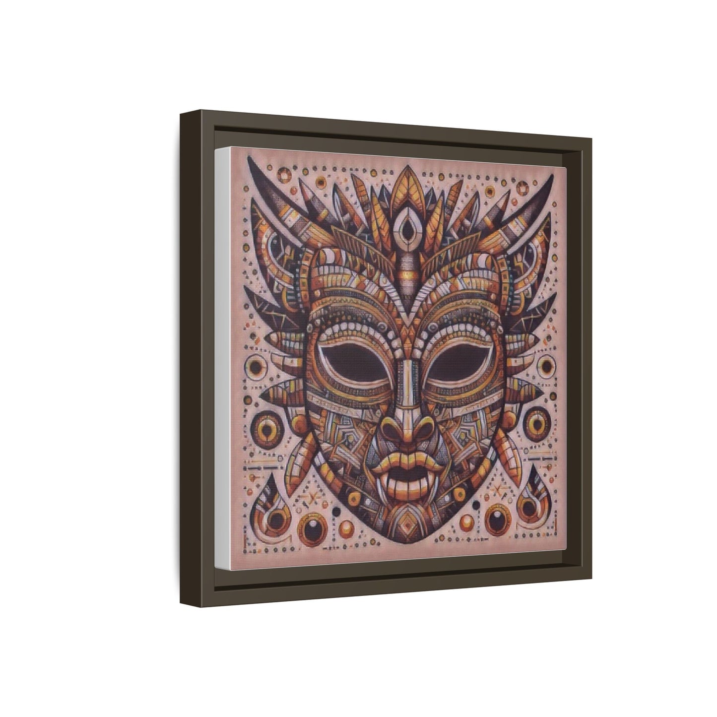 Tribal Mask Framed Canvas Art — Multicolor Matte Wall Decor