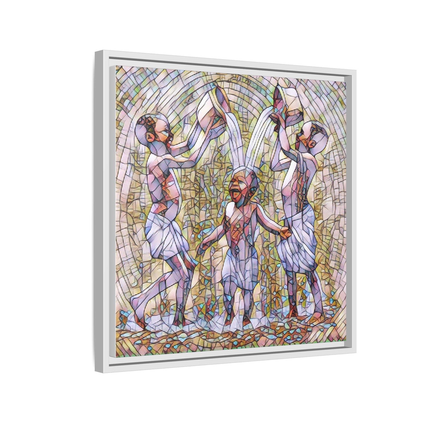 Framed Matte Canvas Art – Joyful Water Dance Family Stained-Glass Print