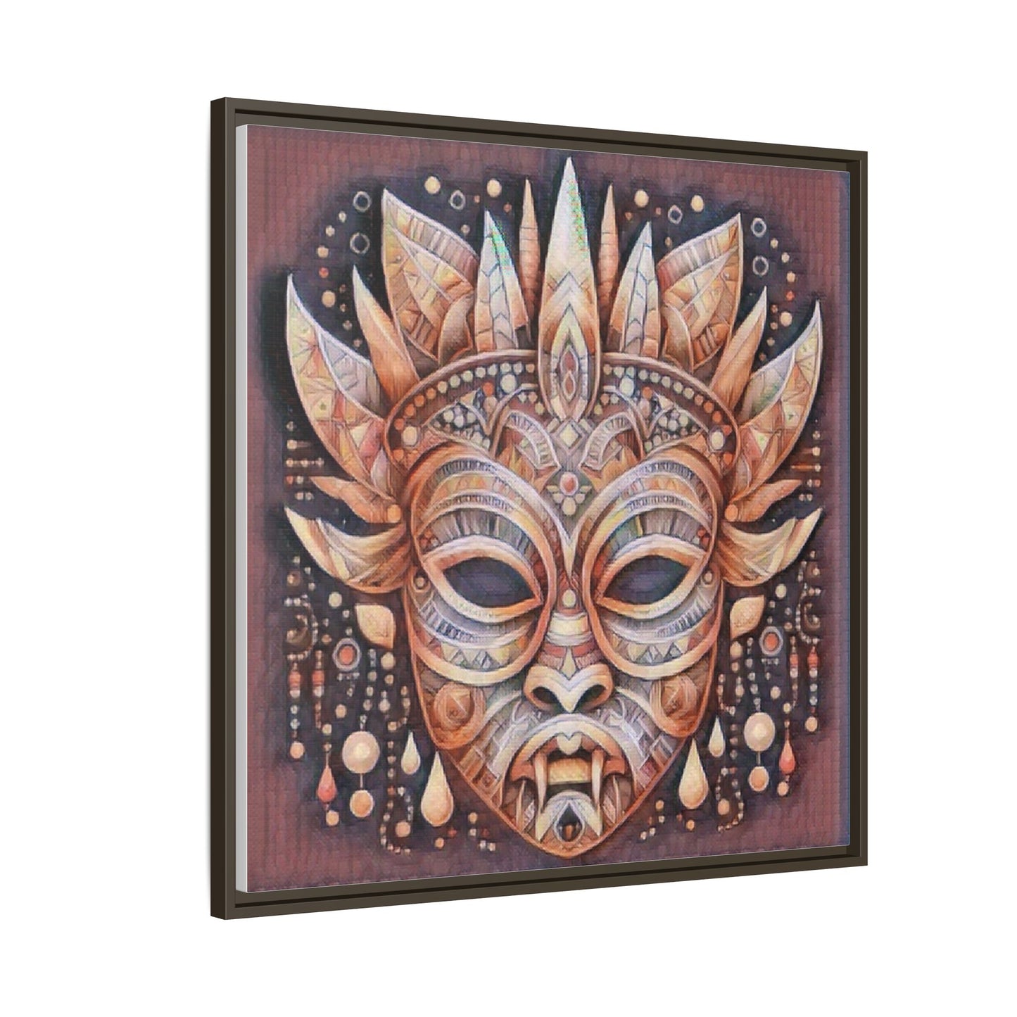 Tribal Sun Mask Framed Canvas Art — Boho Ethnic Wall Decor