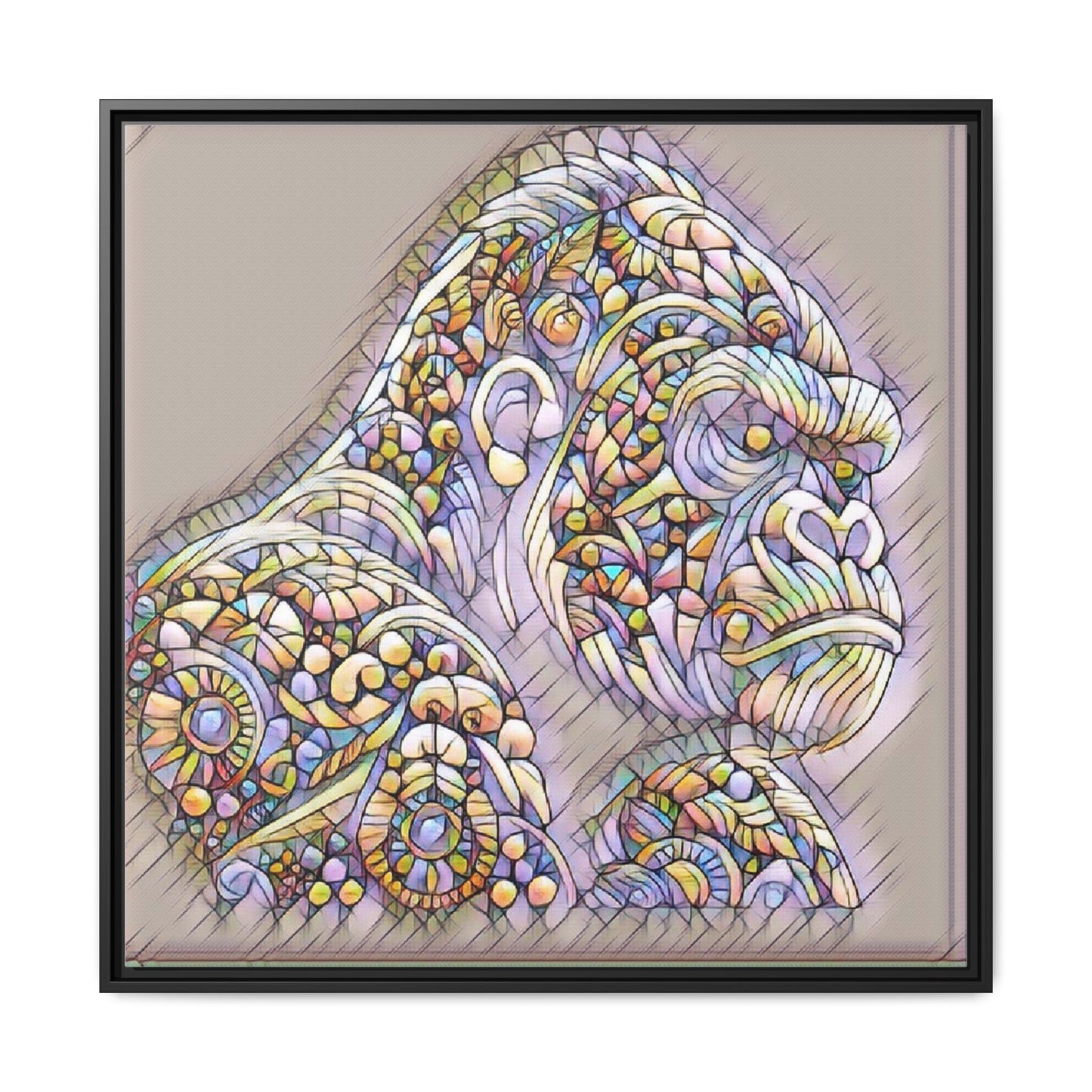 Colorful Ornate Gorilla Matte Canvas Framed Wall Art