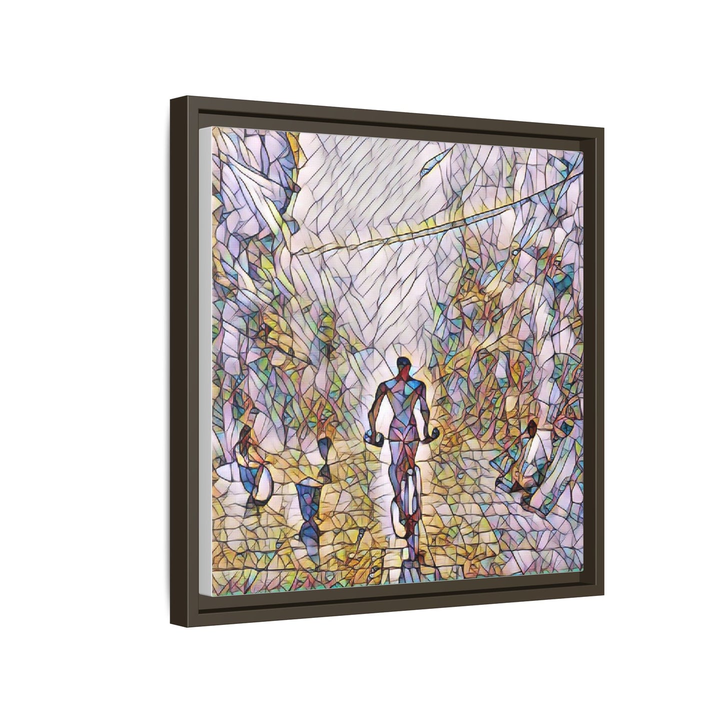 Cyclist Stained-Glass Matte Canvas Framed Wall Art