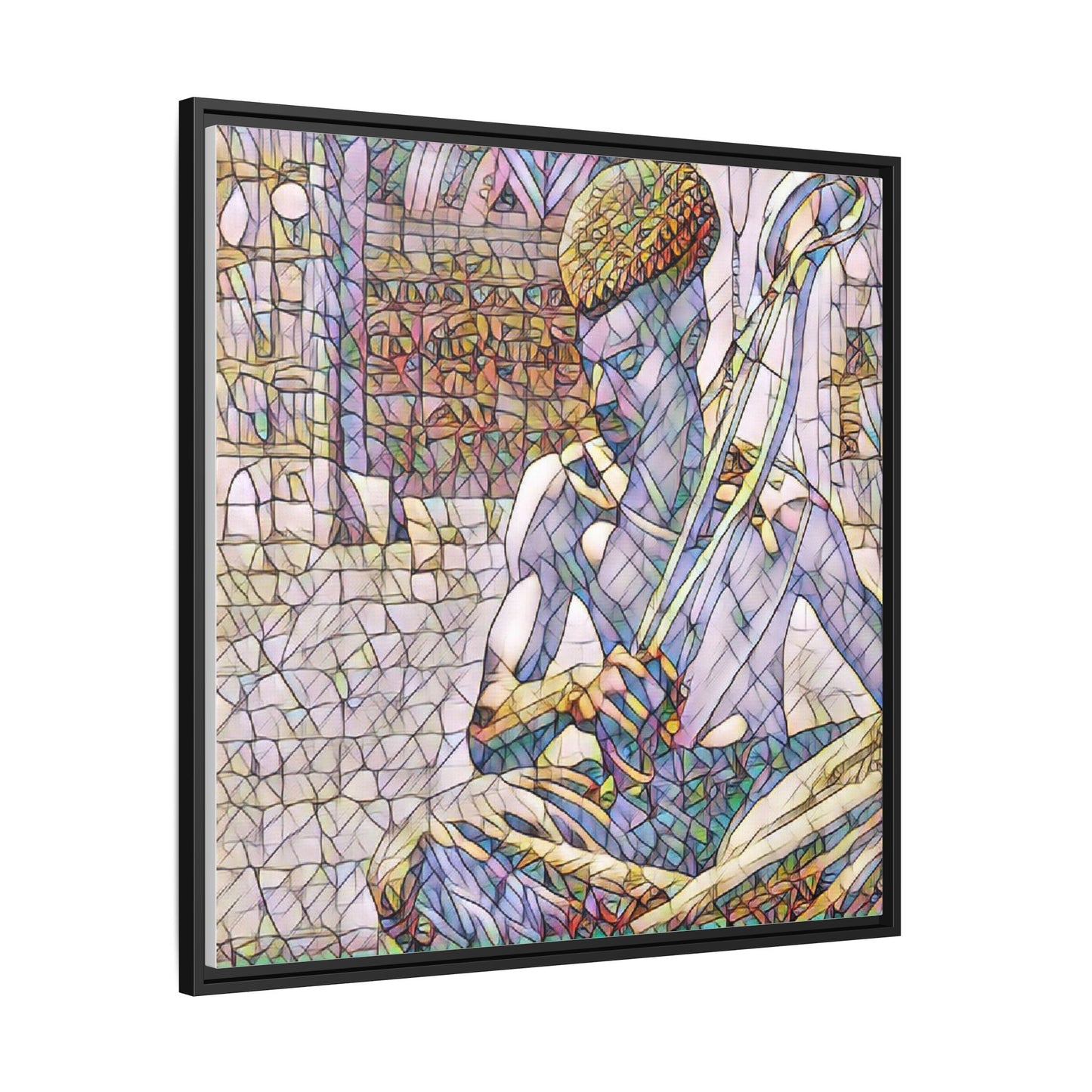 Framed Matte Canvas Art – Stained-Glass Style Musician Print