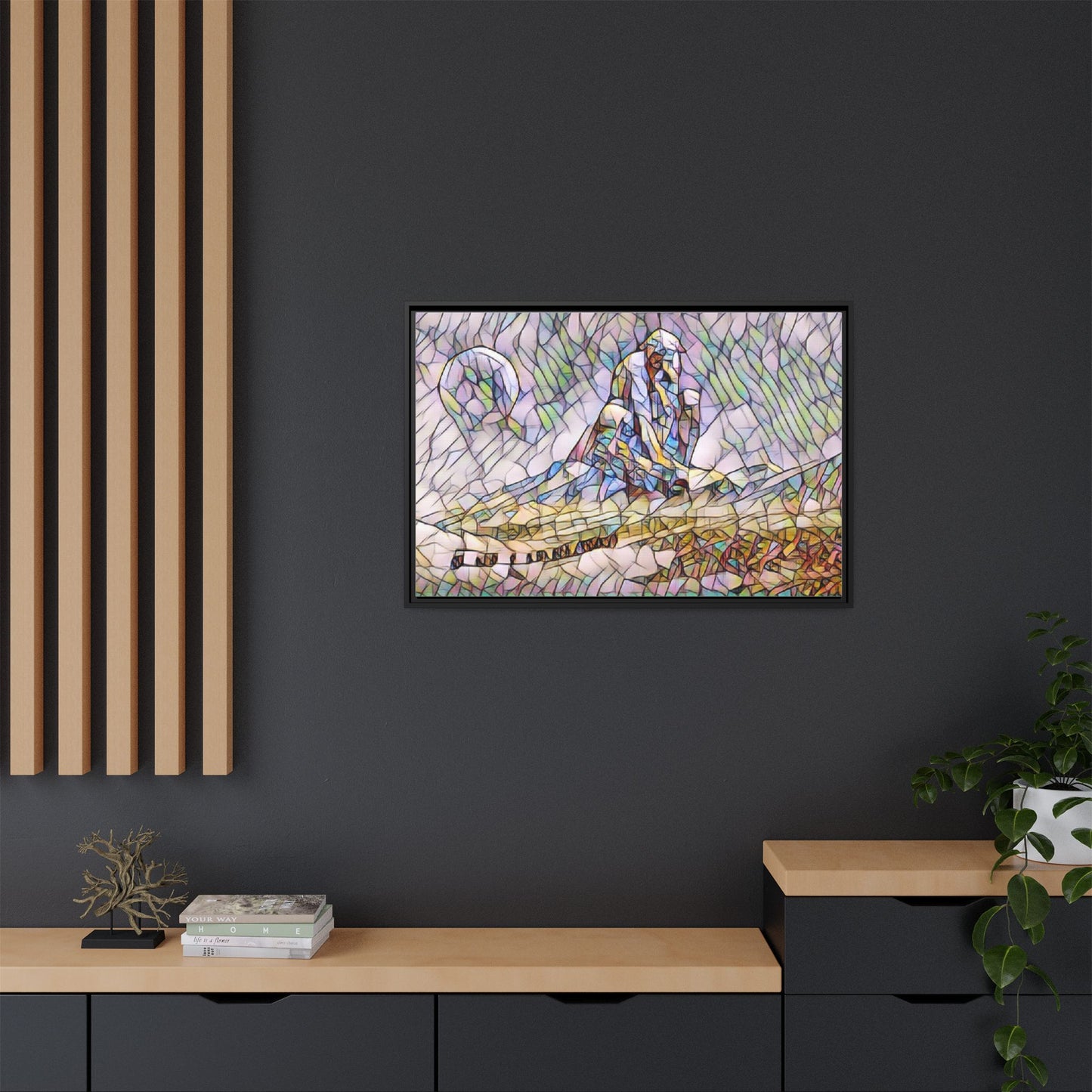 Stained-Glass Surfing Canvas Print — Framed Matte Wall Art