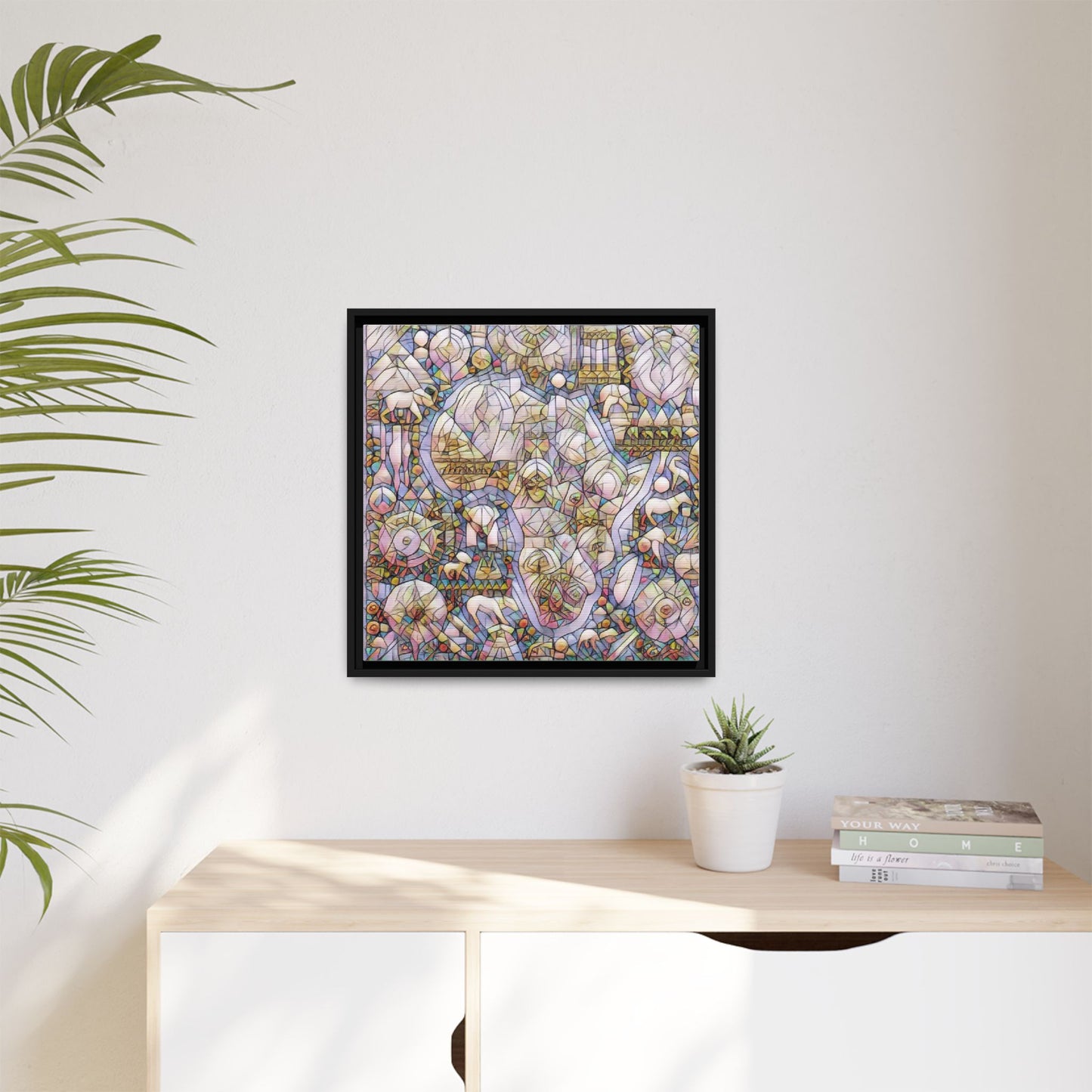 Abstract Stained-Glass Style Framed Canvas Print