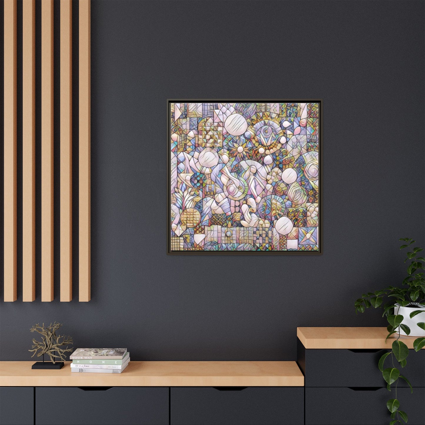 Abstract Geometric Mosaic Framed Canvas — Multicolor Modern Wall Art