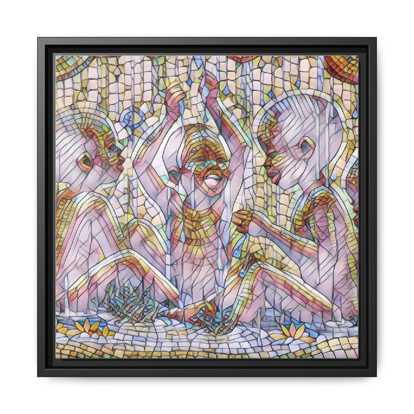 Framed Matte Canvas Art — Mosaic Children Playing (Multicolor)