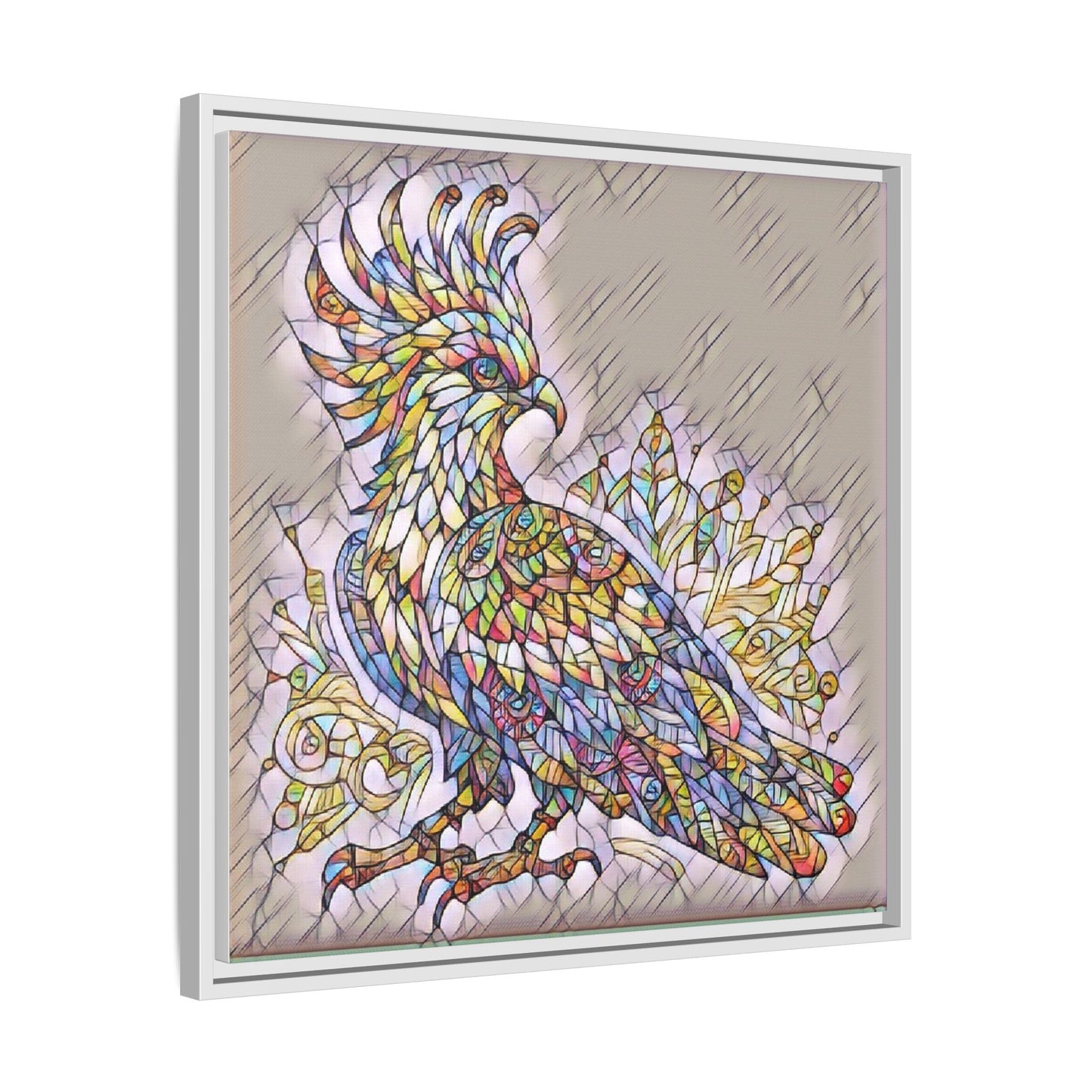Colorful Stained-Glass Cockatoo Matte Framed Canvas