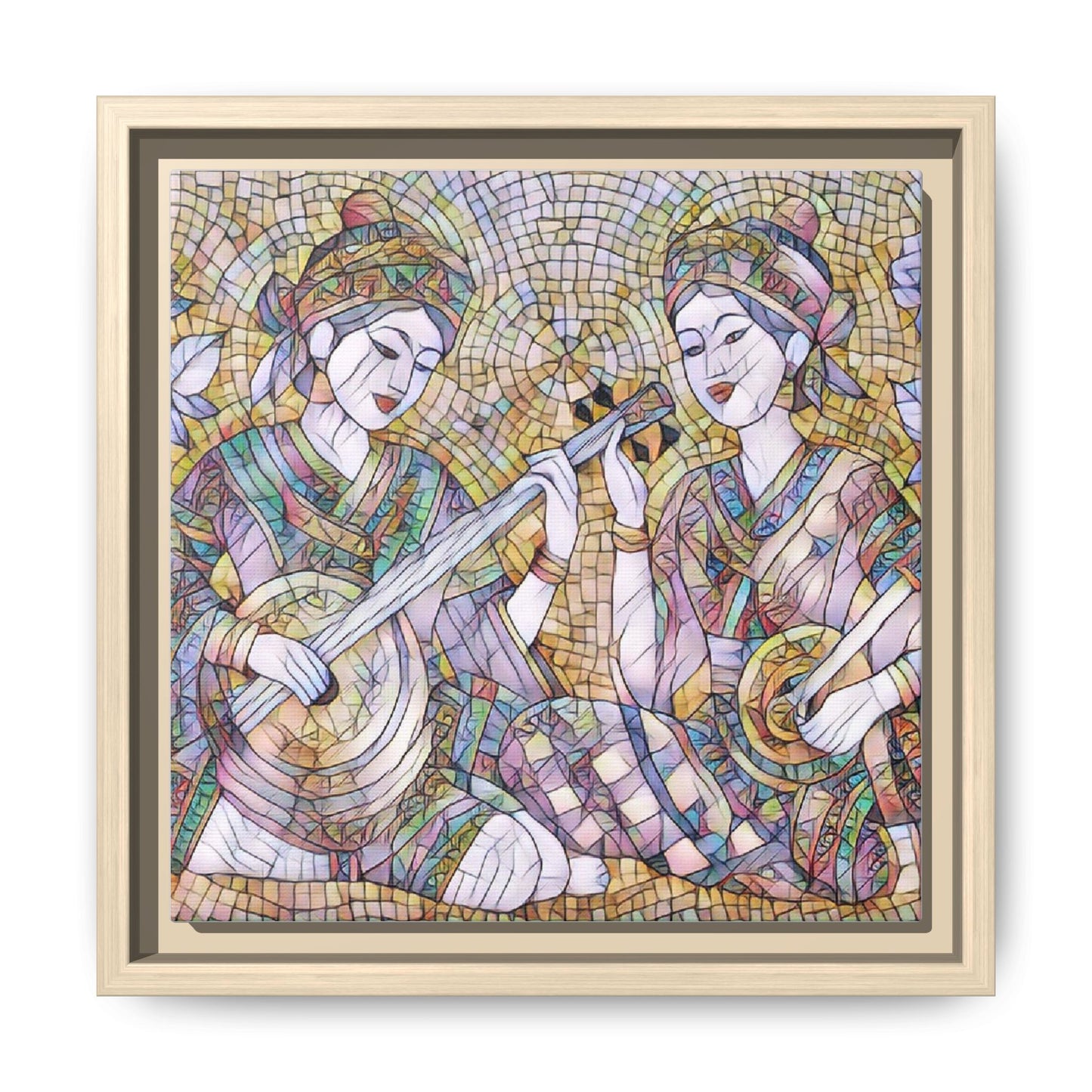 Framed Mosaic Musician Canvas Art — Ethnic Duo Wall Decor