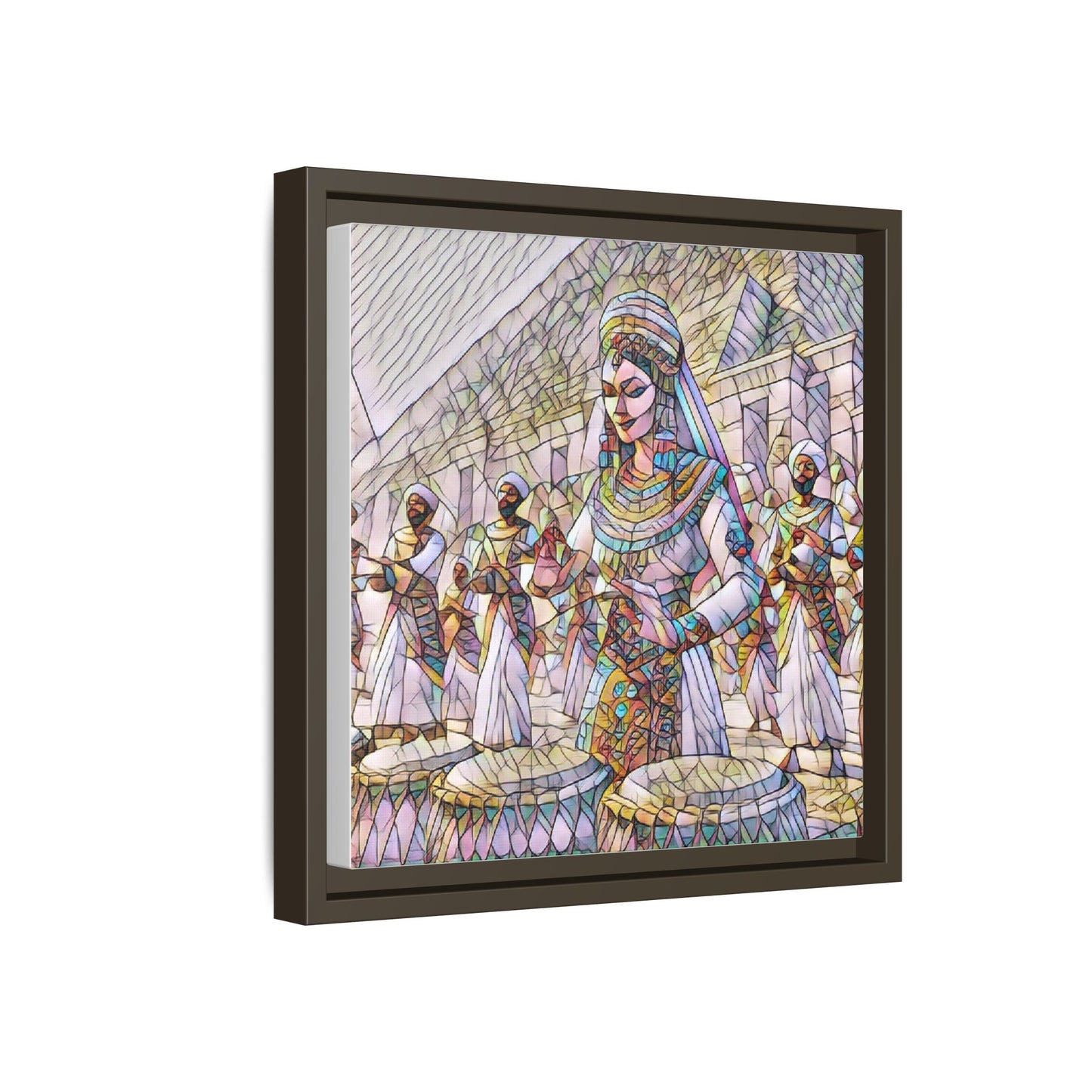 Egyptian Drummers Framed Canvas Art — Colorful Egyptian Dancer Wall Decor