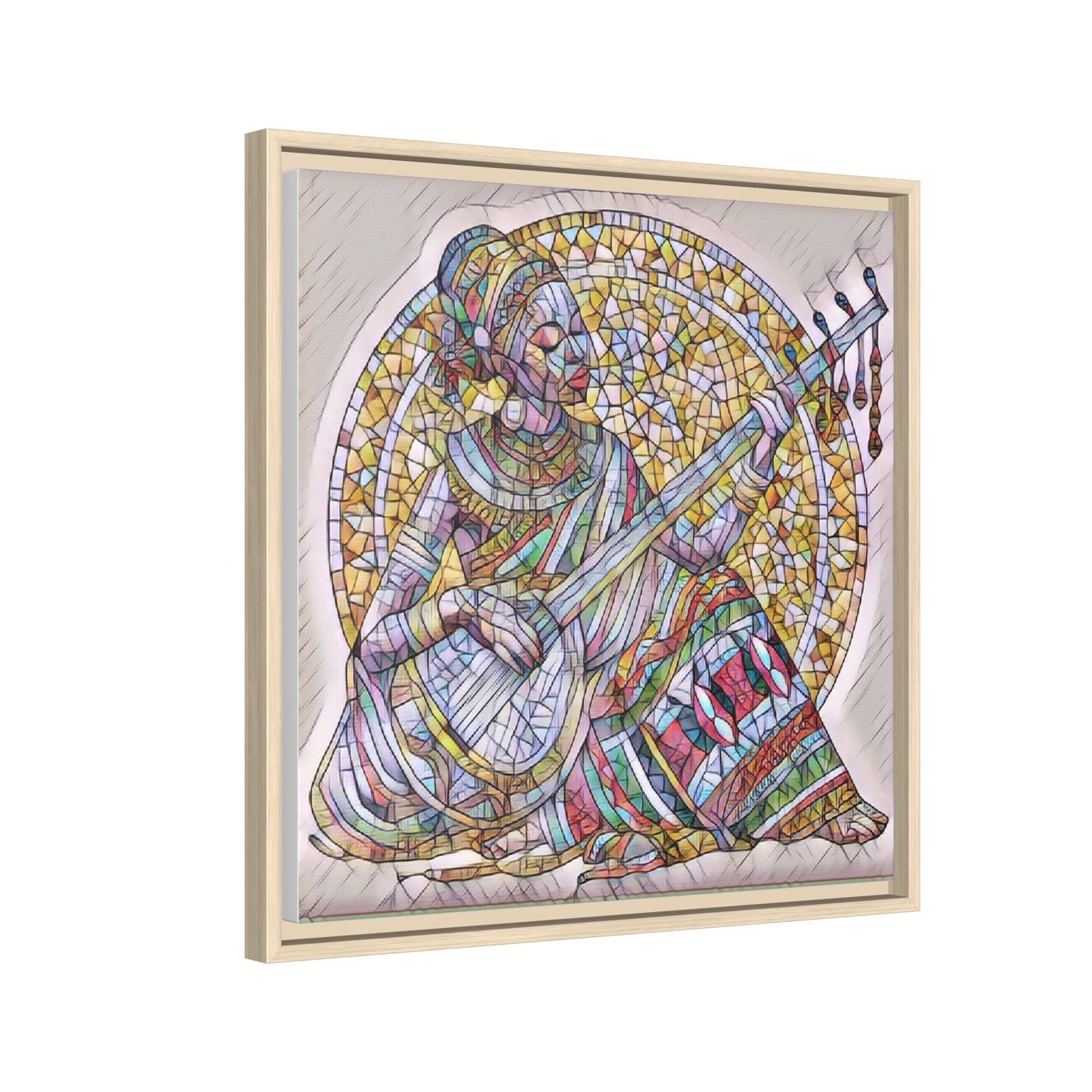 Framed Canvas Art - Colorful Mosaic Musician Wall Decor