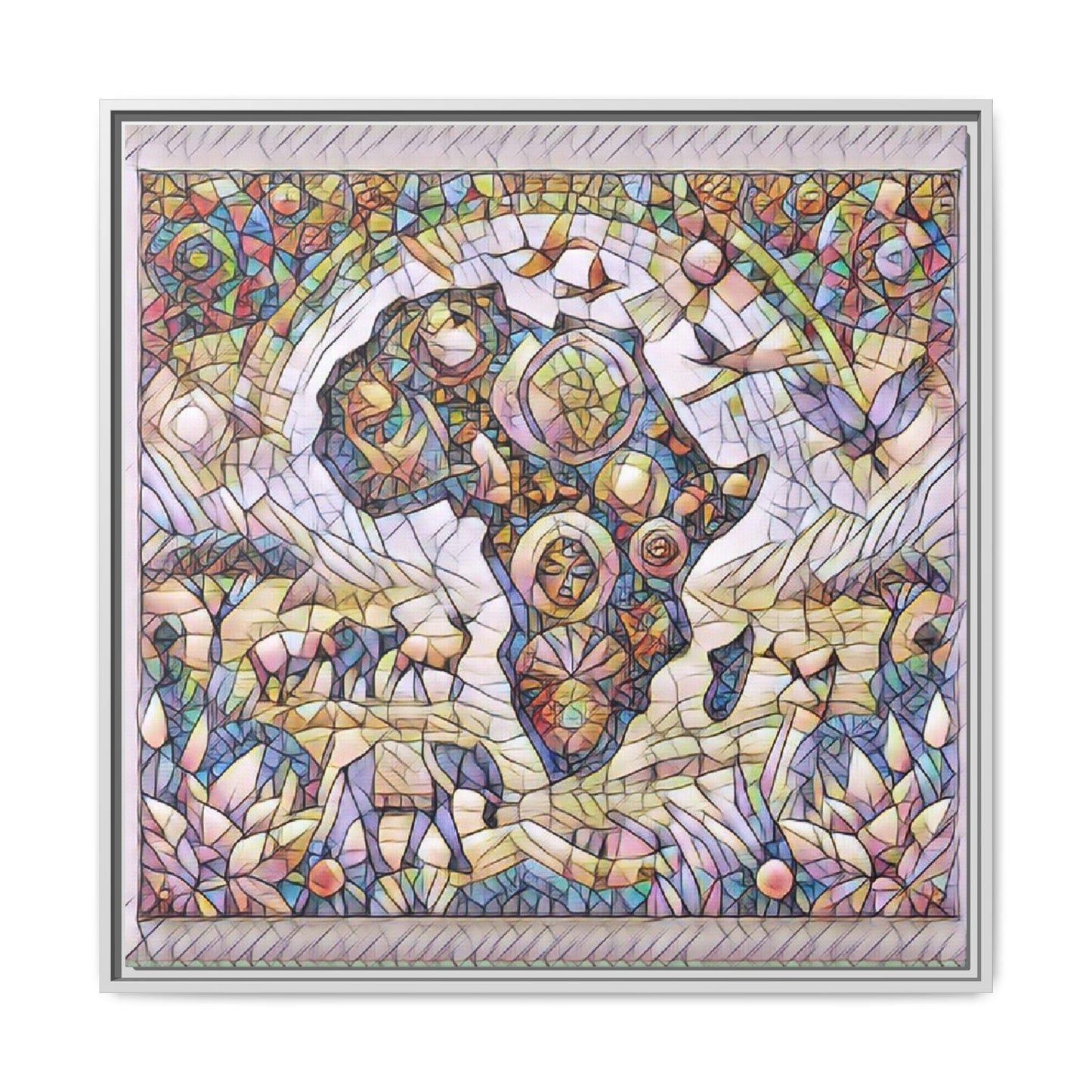 Abstract Mosaic Africa Framed Canvas — Colorful Stained-Glass Wall Art