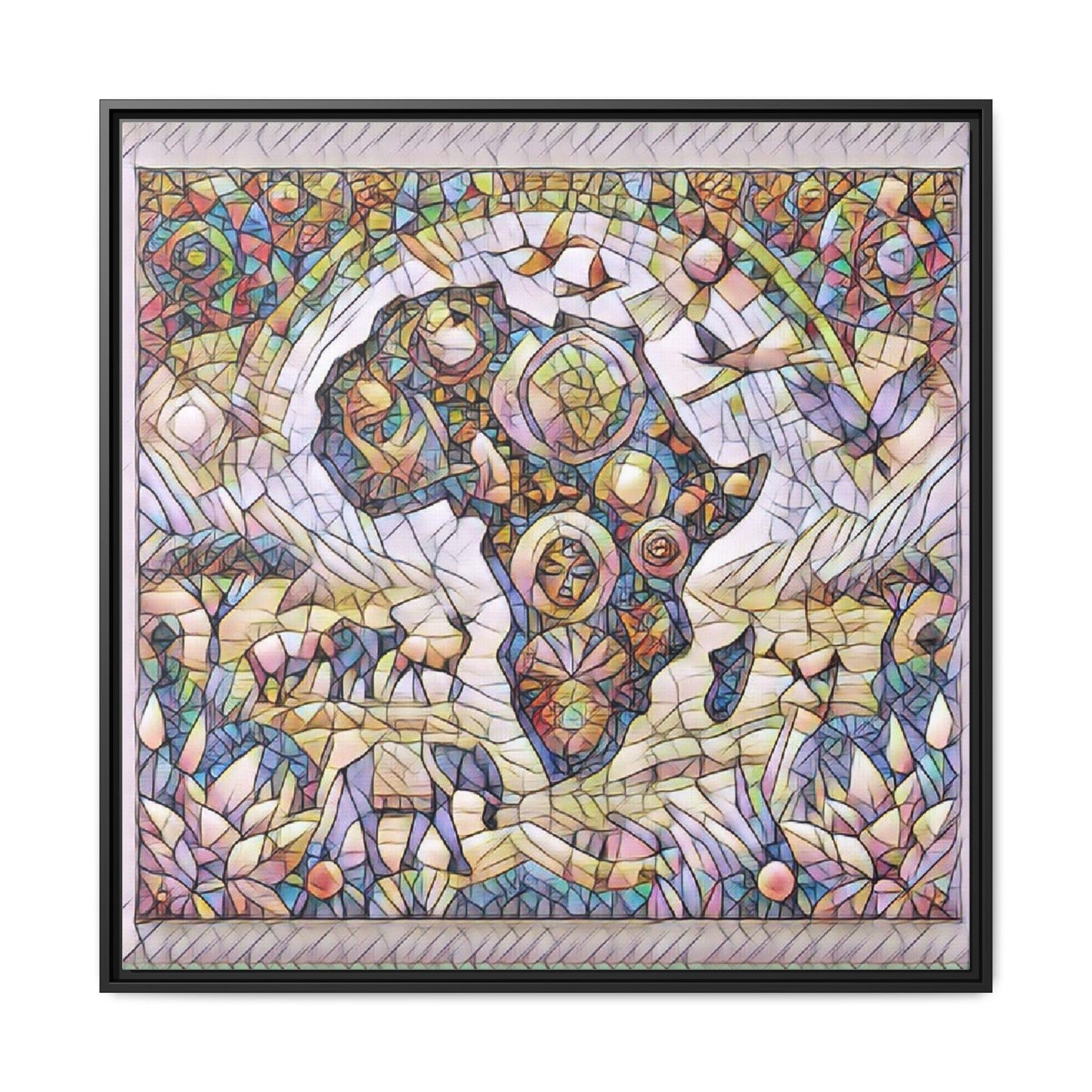 Abstract Mosaic Africa Framed Canvas — Colorful Stained-Glass Wall Art